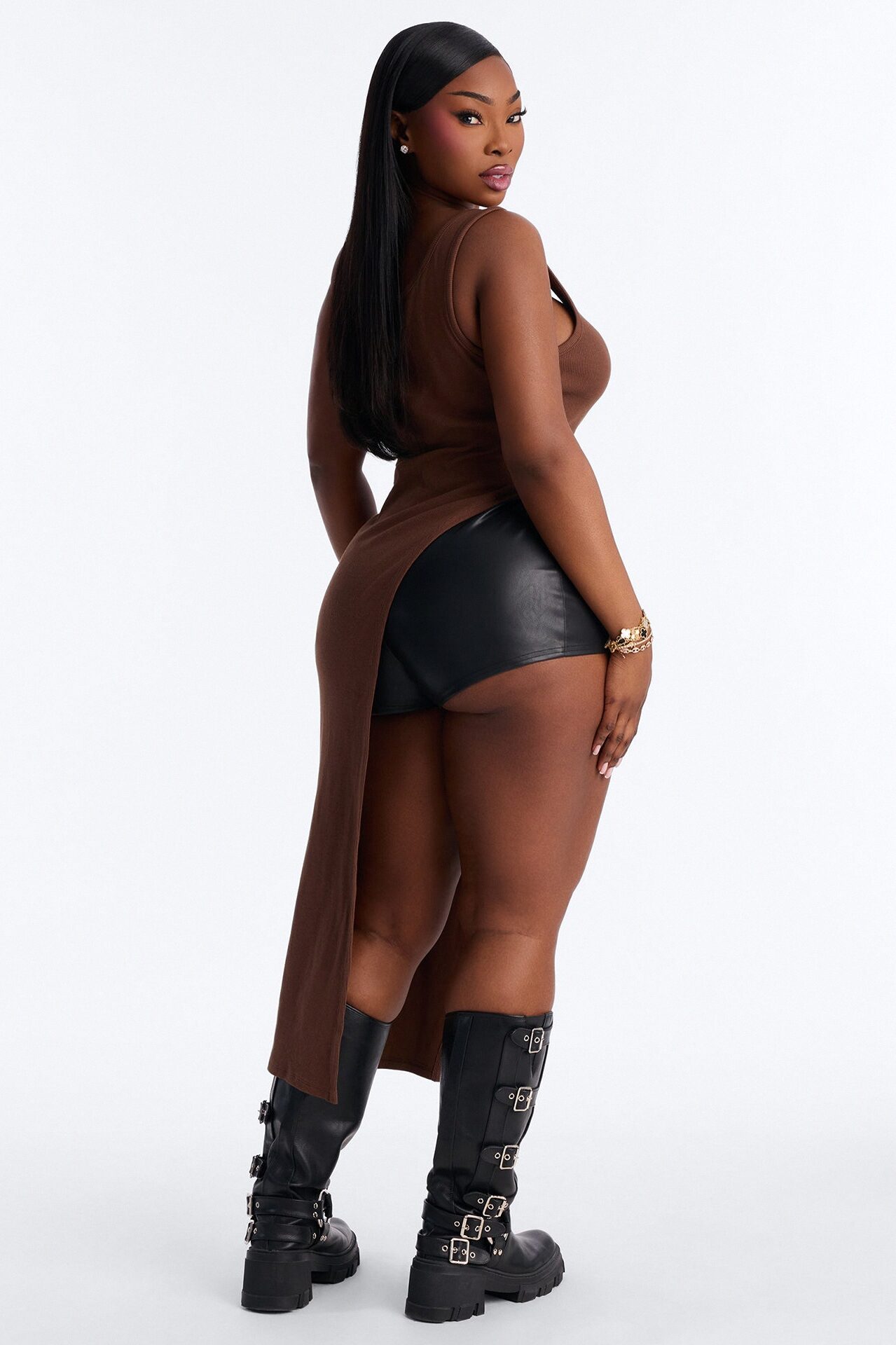 Wild West Long Asymmetrical Tank - Brown