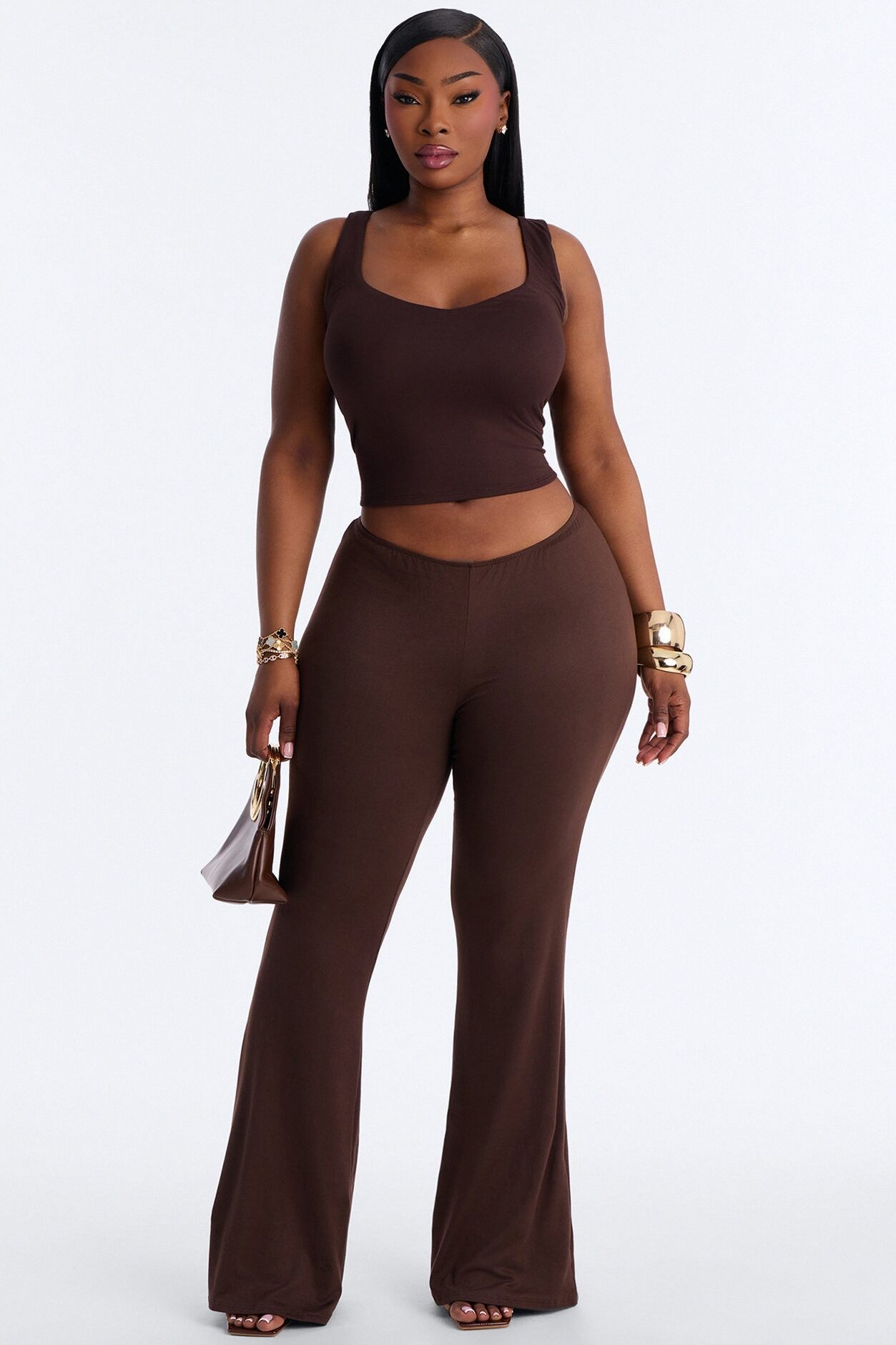 Feeling Cheeky Low Rise Ruched Butt Flare Pant - Chocolate