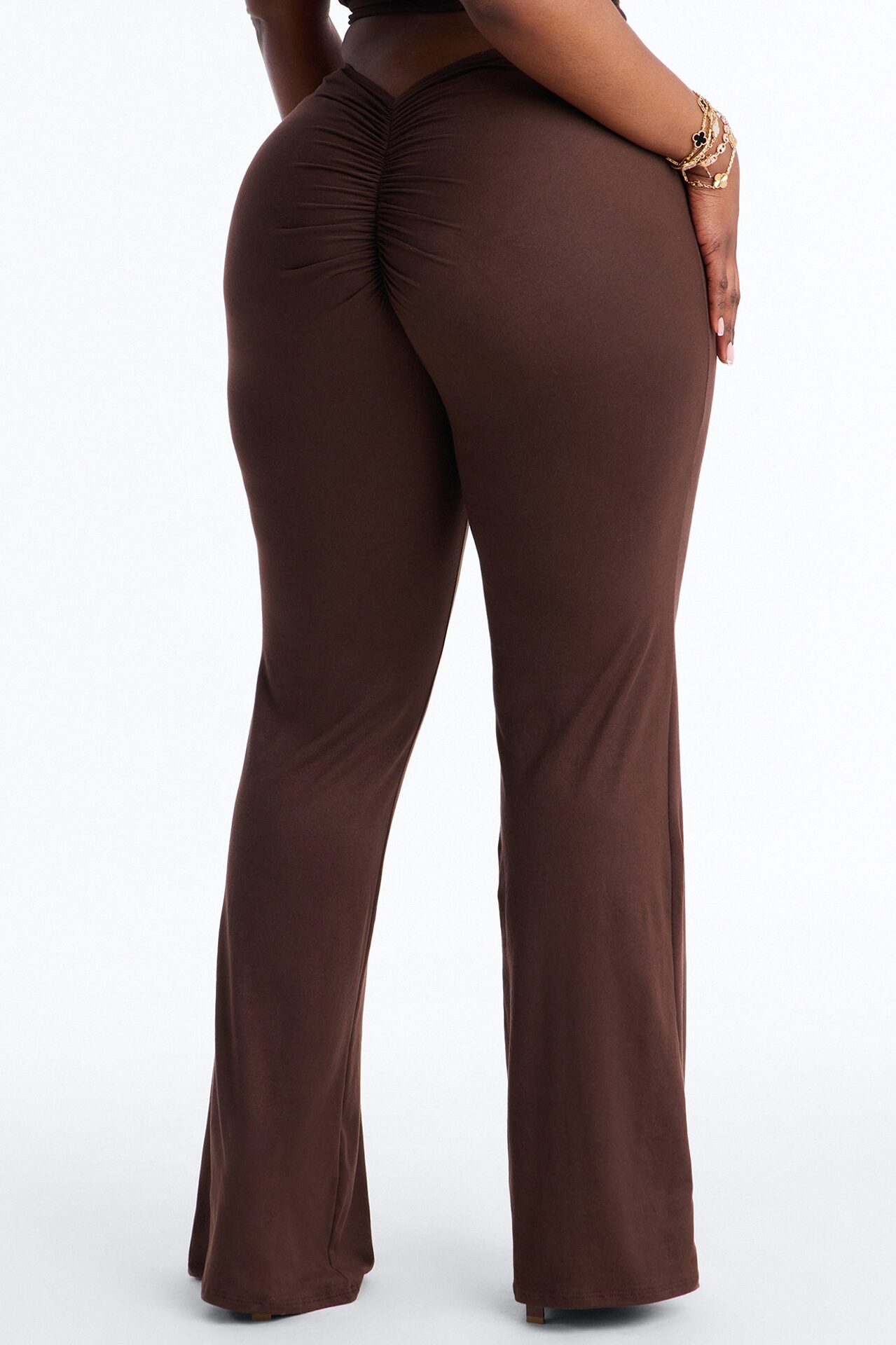 Feeling Cheeky Low Rise Ruched Butt Flare Pant - Chocolate