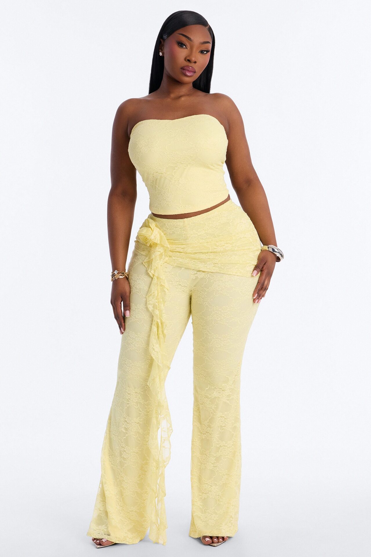 Rosetta Lace Pant Set - Yellow