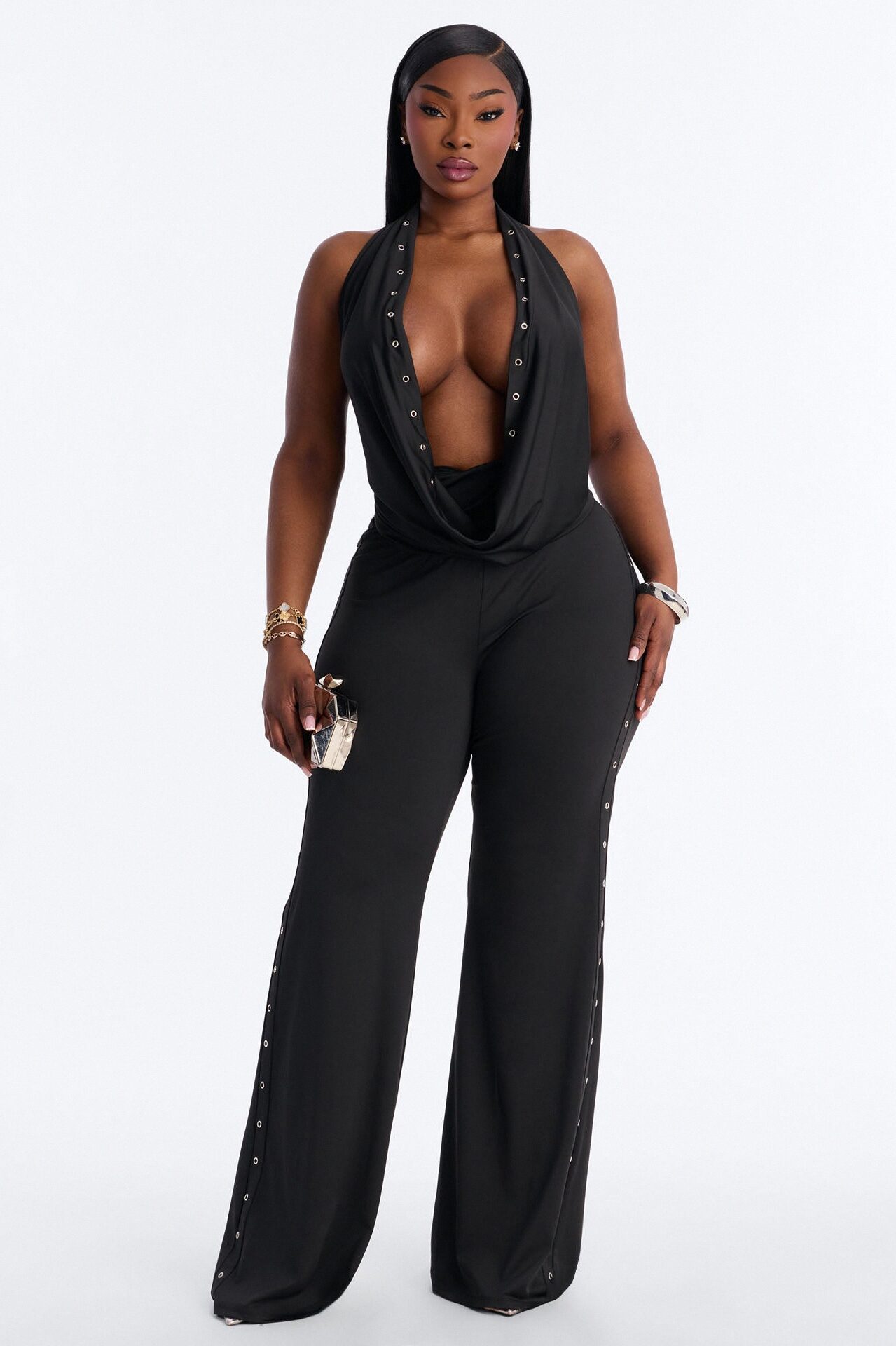 Festival Night Backless Wide Leg Jumpsuit - Black
