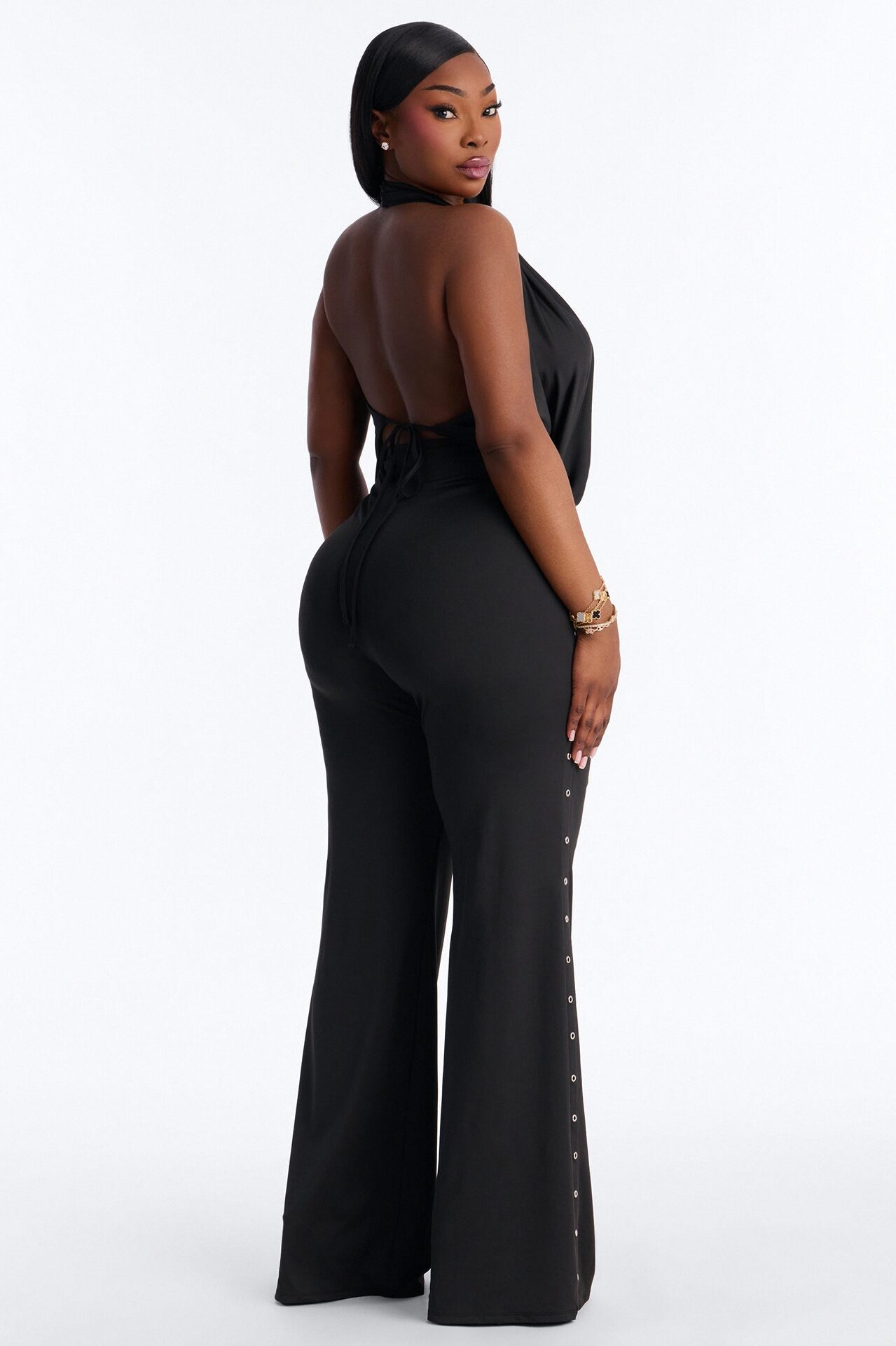 Festival Night Backless Wide Leg Jumpsuit - Black