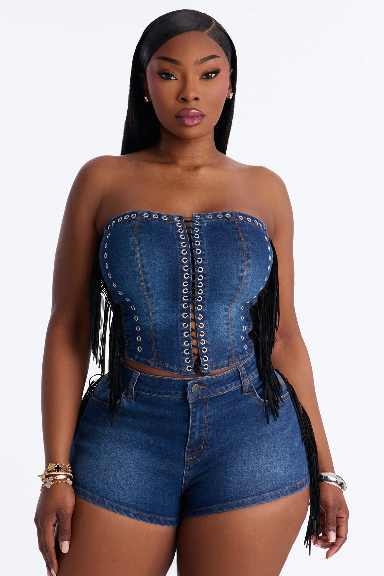 Wild Thing Fringe Short Set - Medium Wash