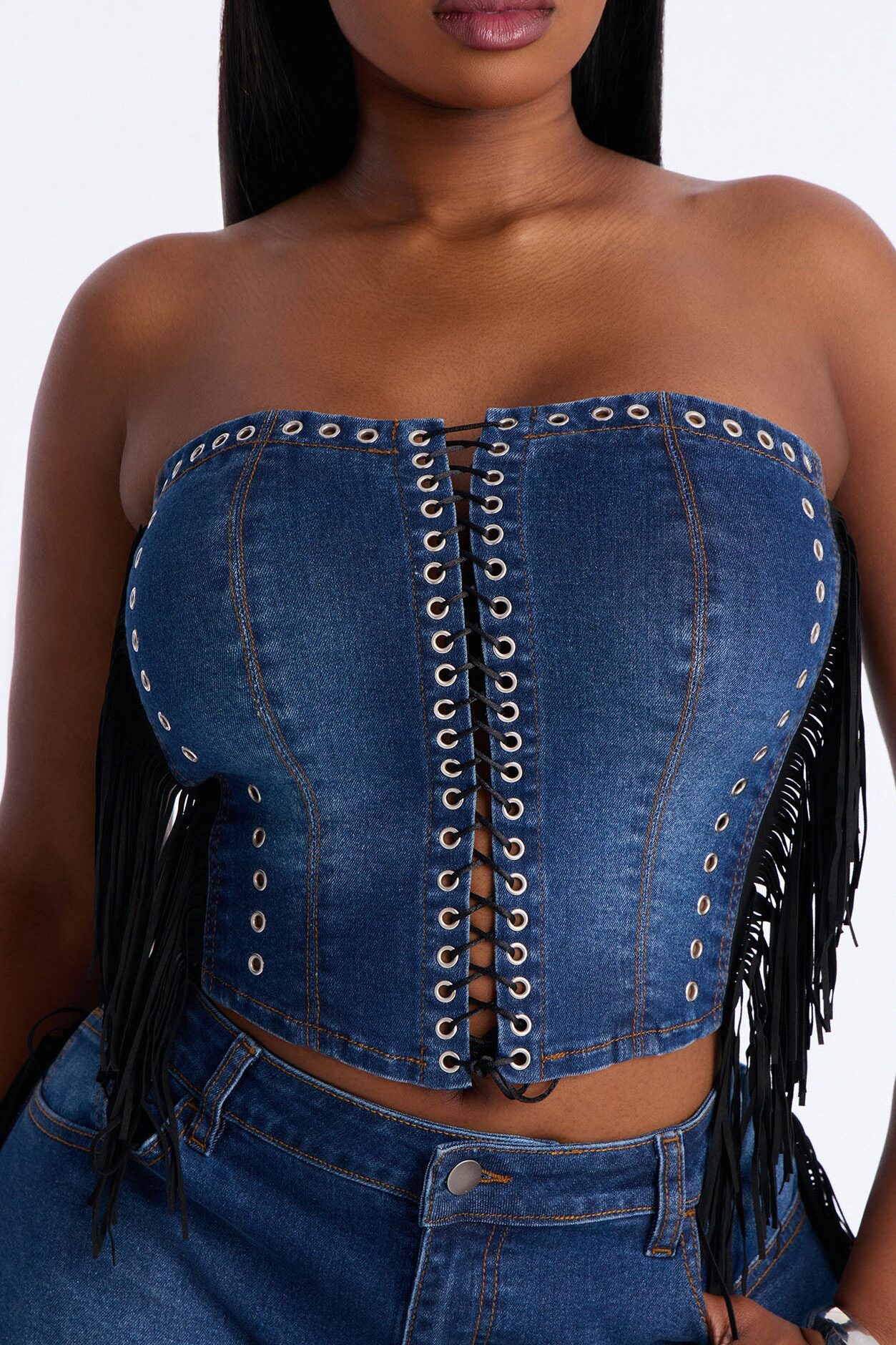 Wild Thing Fringe Short Set - Medium Wash