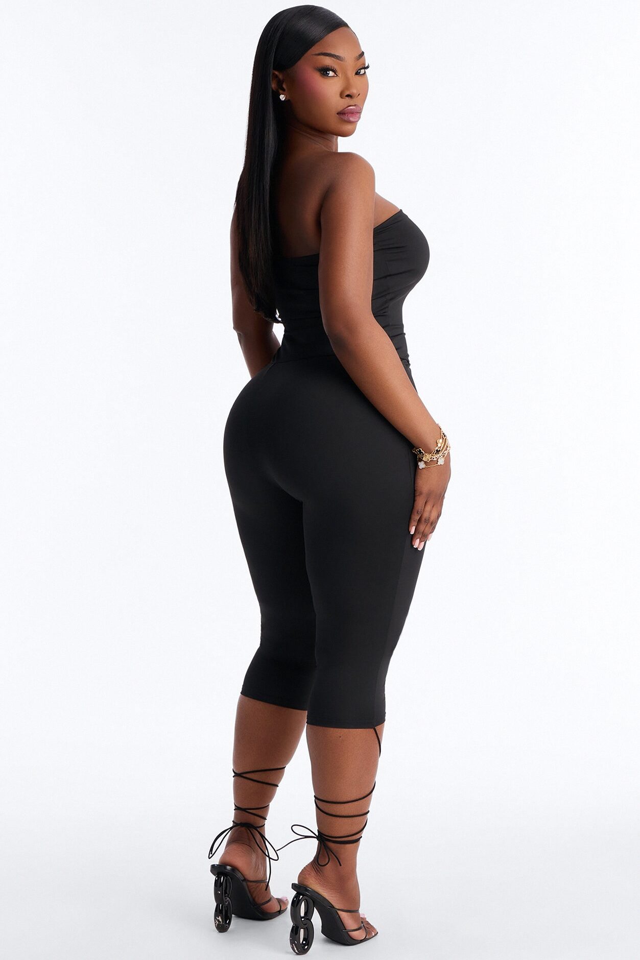 Reena Lace Up Capri Catsuit - Black