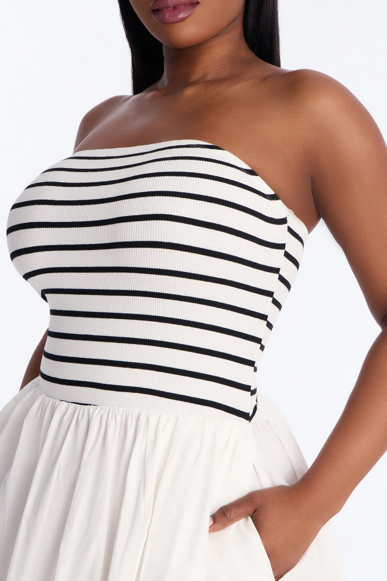 Reagan Strapless Striped Mini Dress - White/Black