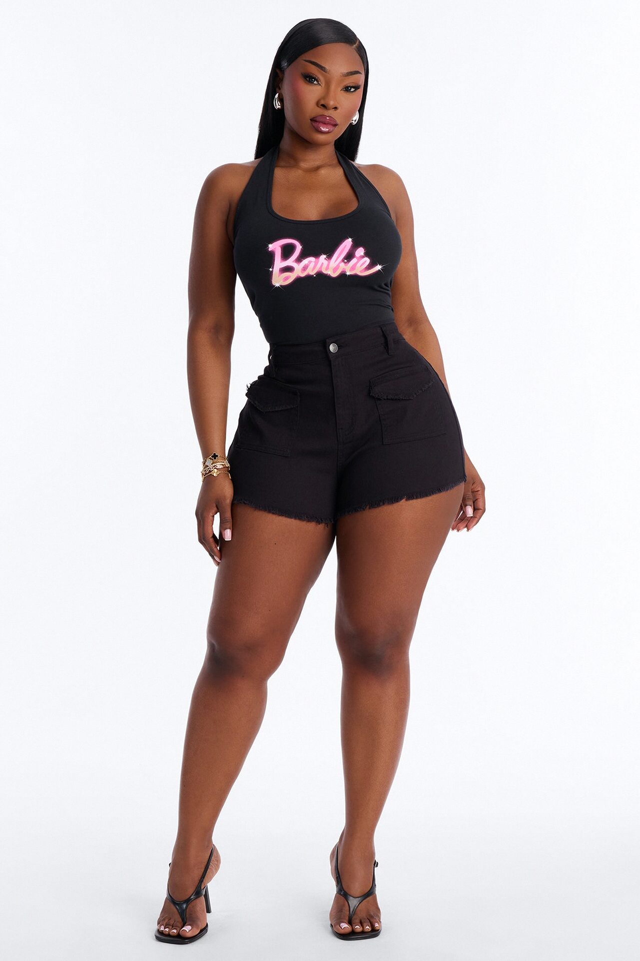 Call The Shots Stretch Denim Cut Off Shorts - Black
