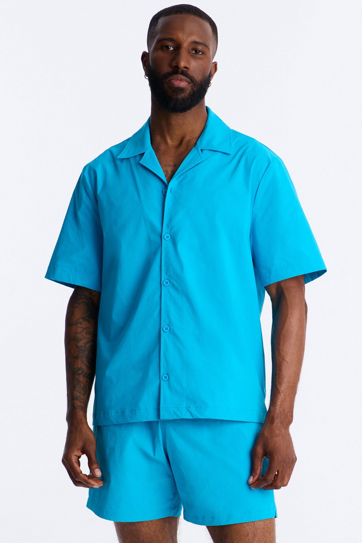 Montez Cuban Collar Button Up Shirt - Blue