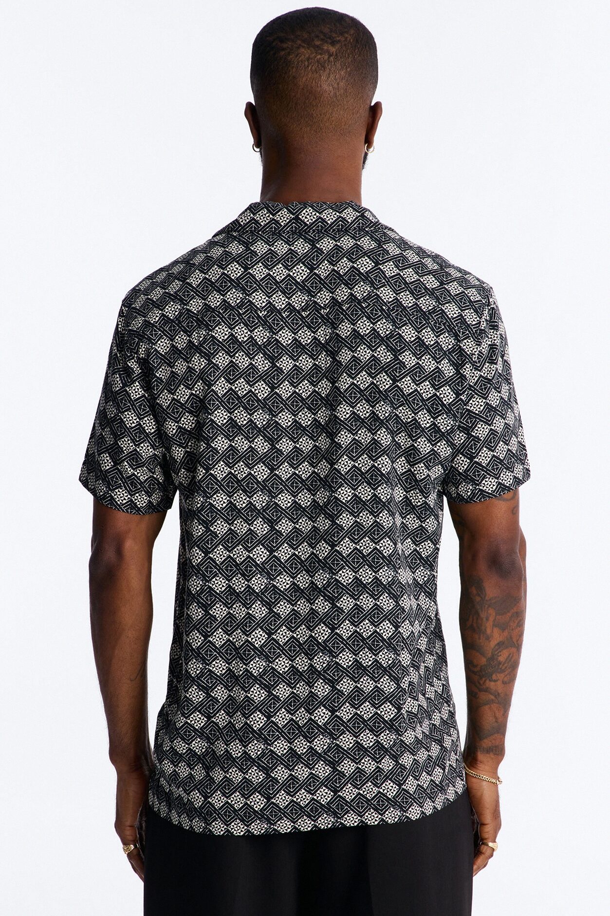 Royale Cuban Collar Button Up Shirt - Black