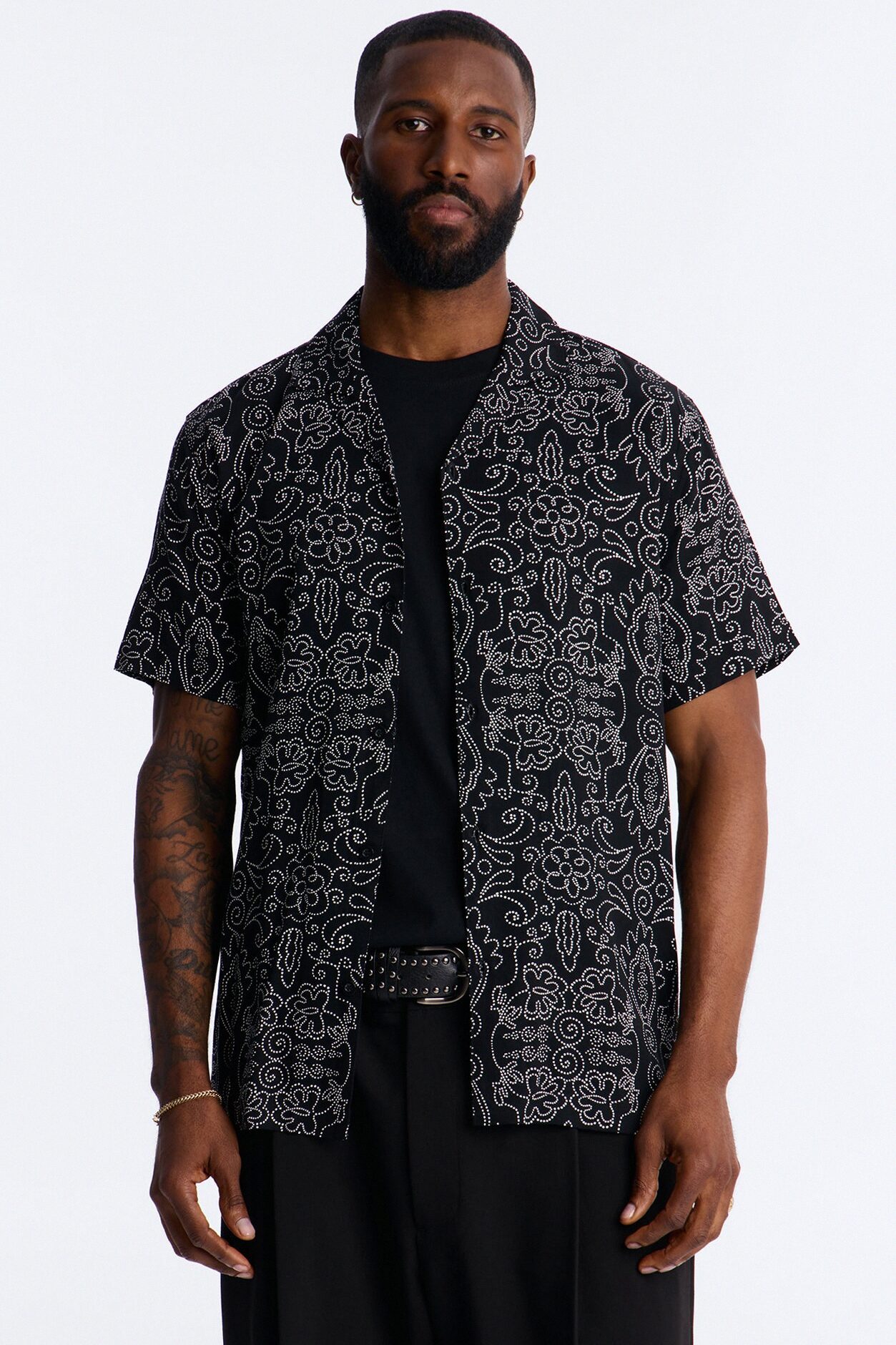 Azure Cuban Collar Button Up Shirt - Black