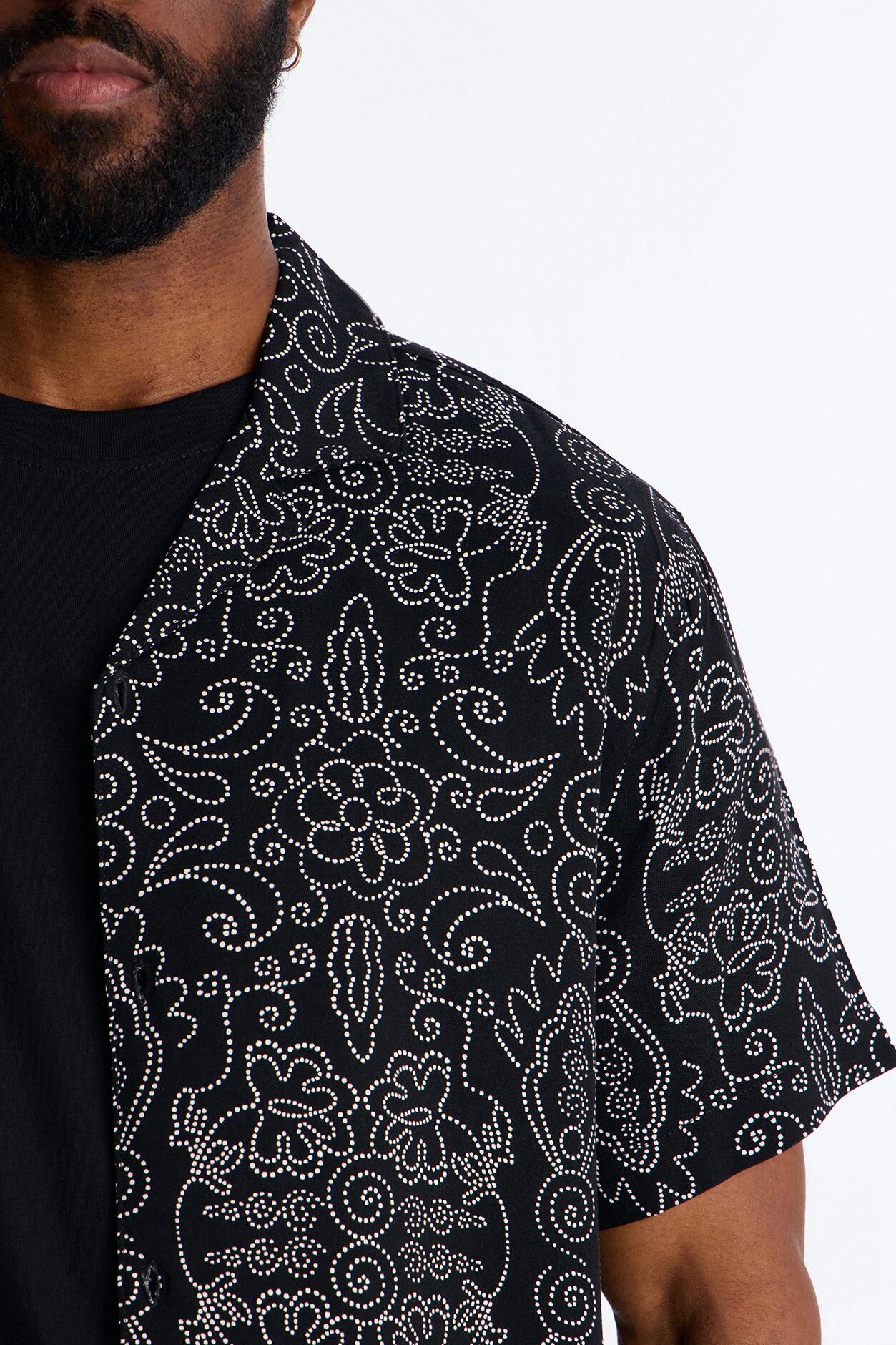 Azure Cuban Collar Button Up Shirt - Black