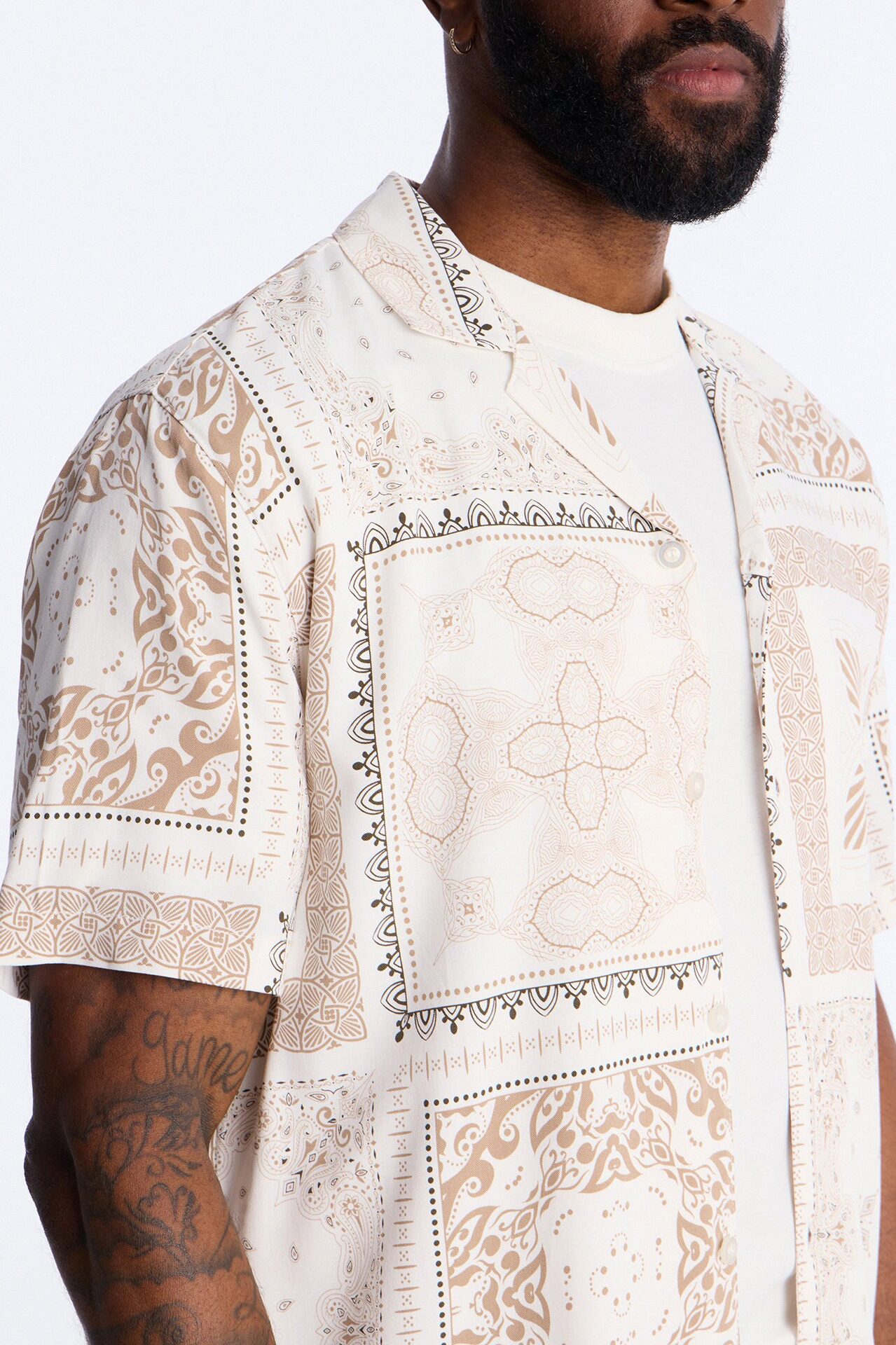 Coastline Cuban Collar Button Up Shirt - White/combo