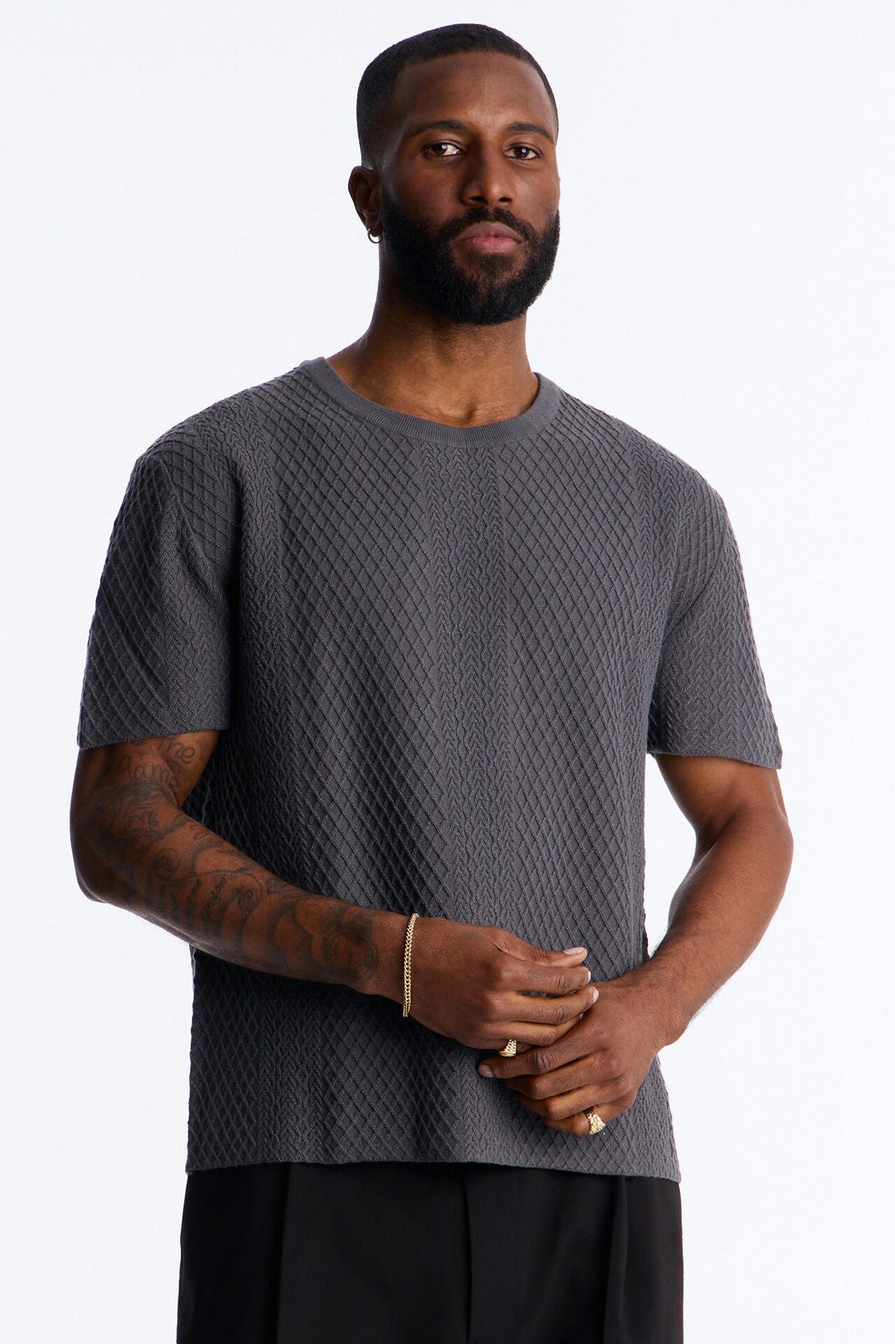 Relaxed Knitted Crewneck Tee - Black