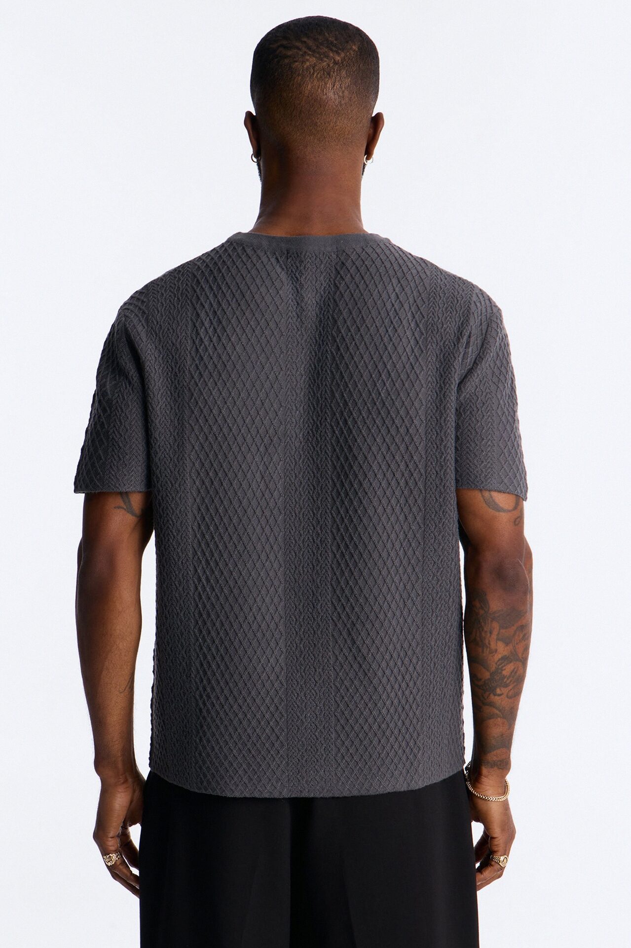 Relaxed Knitted Crewneck Tee - Black