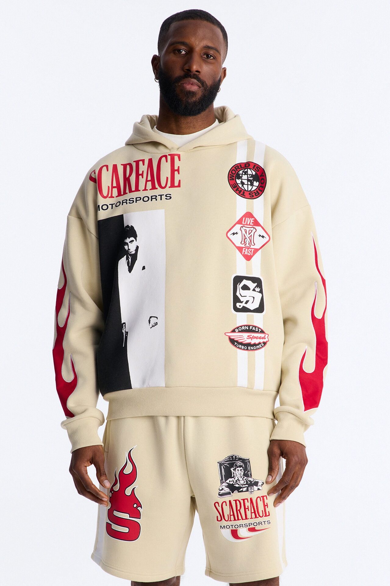 Scarface Embroidery Patch Hoodie - Khaki