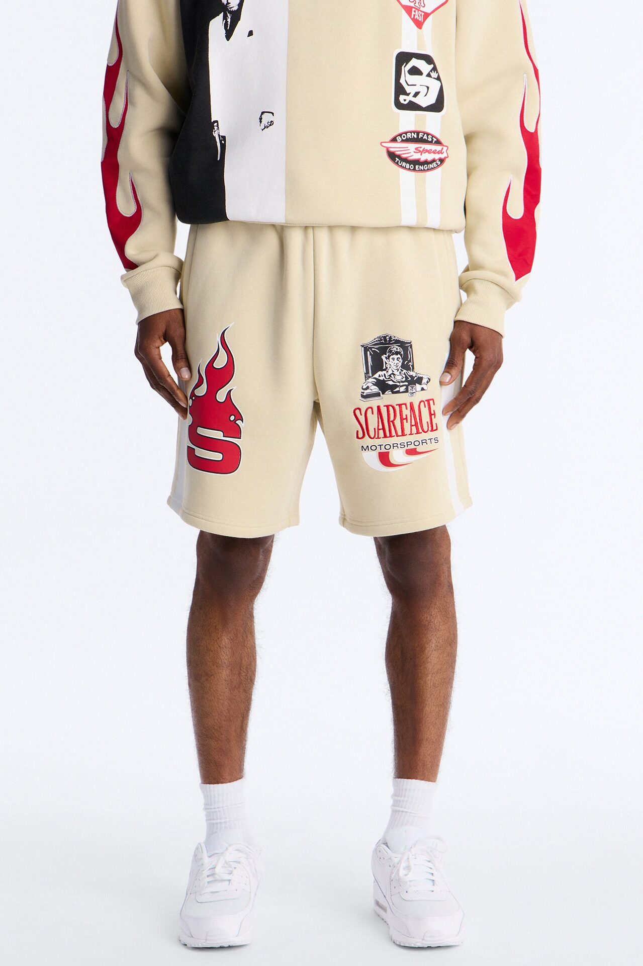 Scarface Embroidery Patch Sweatshorts - Khaki