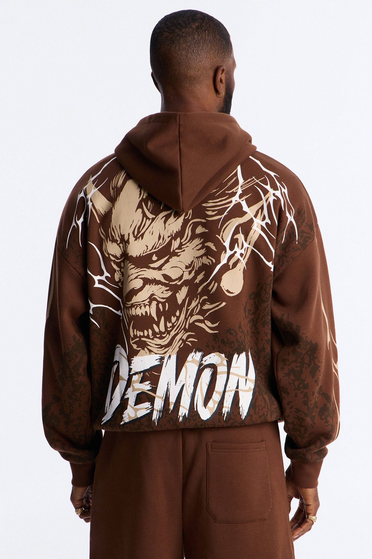 Dodge Demon Oni Mask Oversized Hoodie - Brown