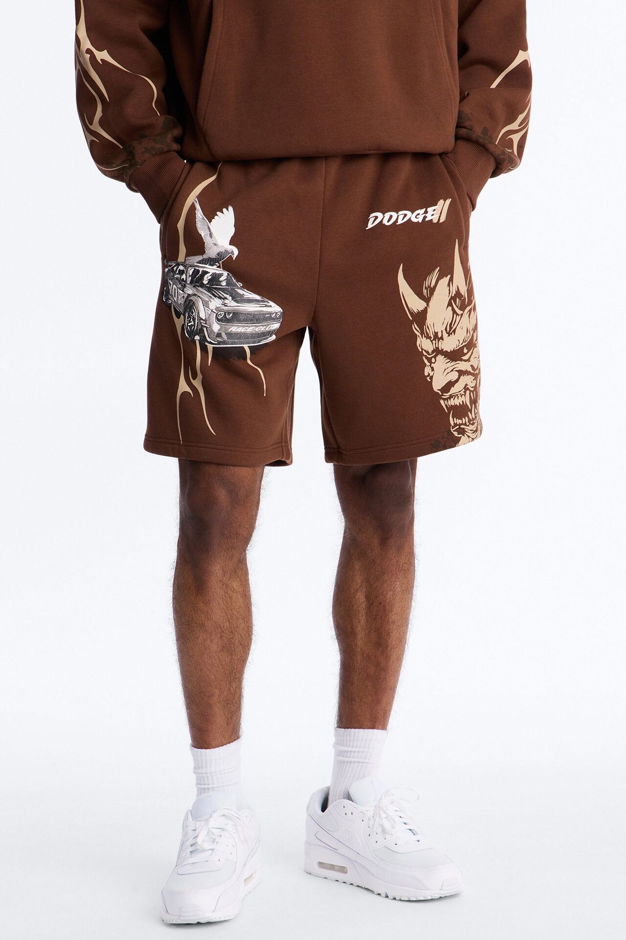 Dodge Demon Oni Mask Sweatshorts - Brown