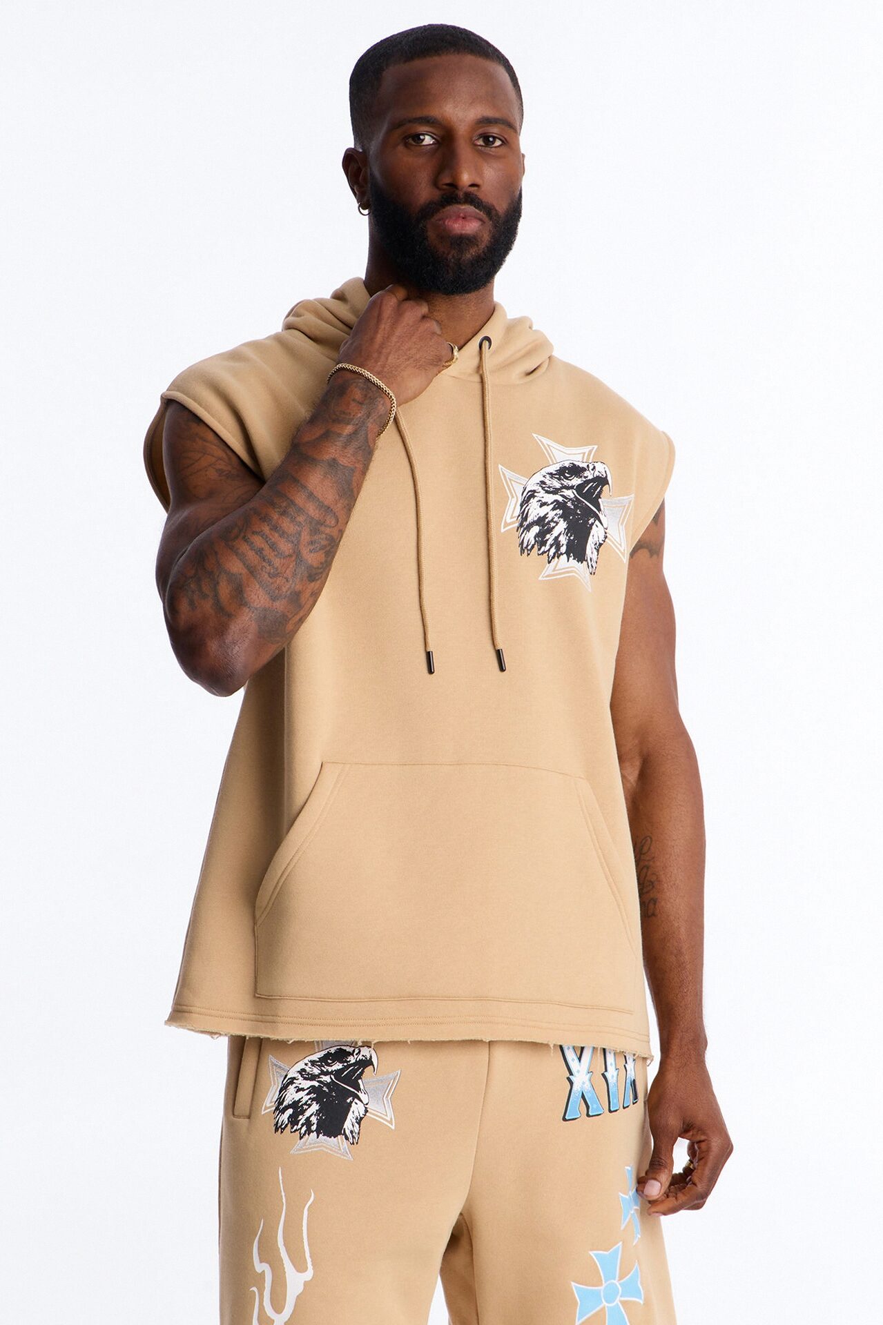 Fly Eagles Sleeveless Hoodie - Khaki