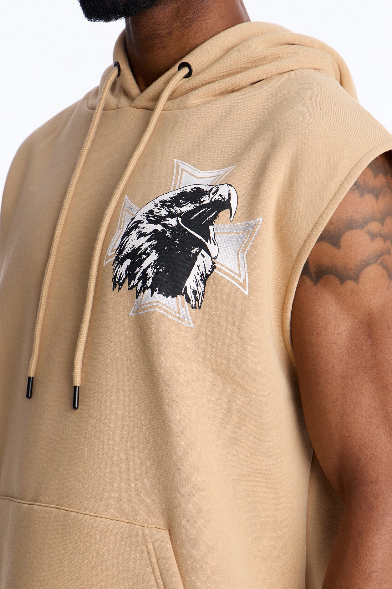 Fly Eagles Sleeveless Hoodie - Khaki