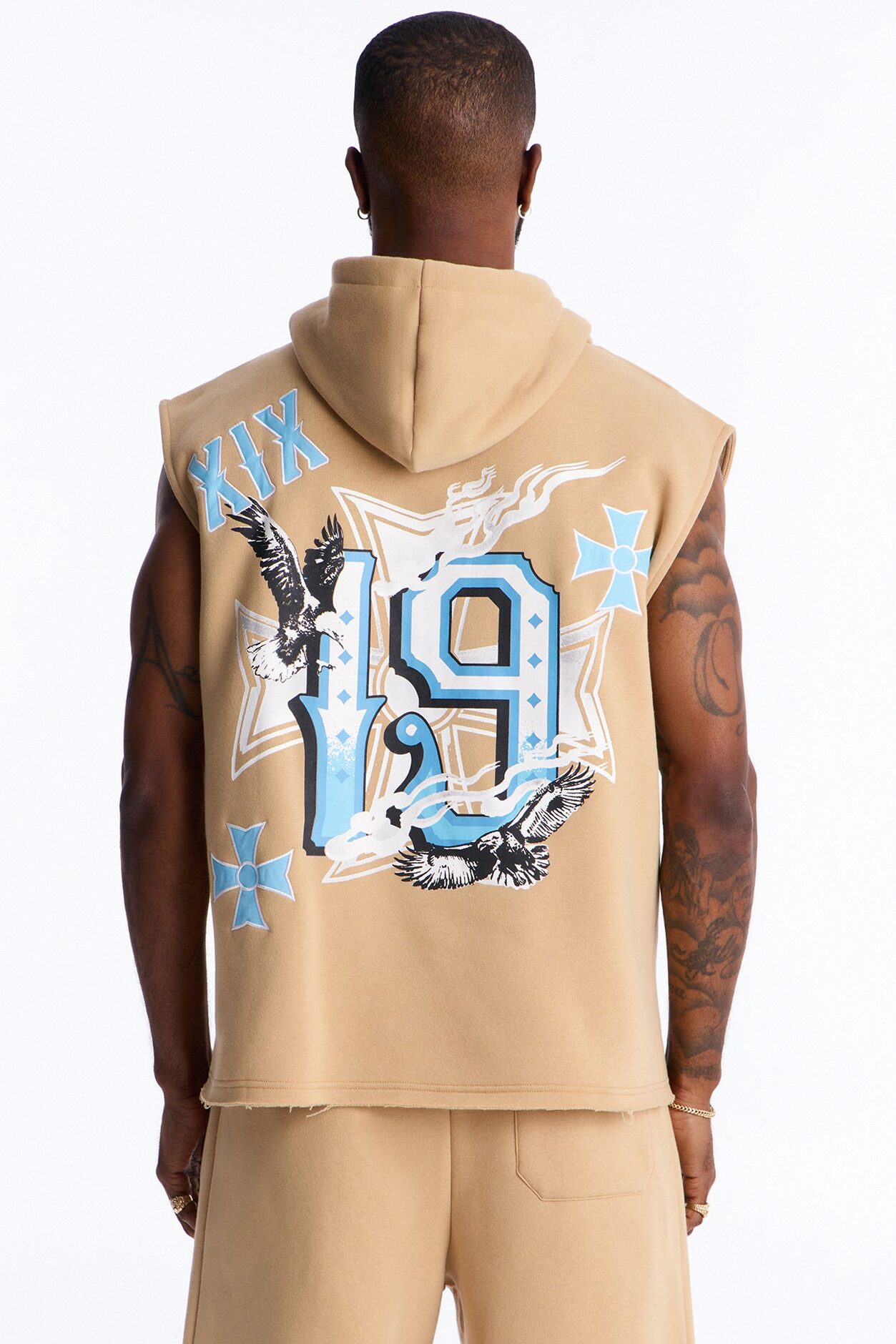Fly Eagles Sleeveless Hoodie - Khaki