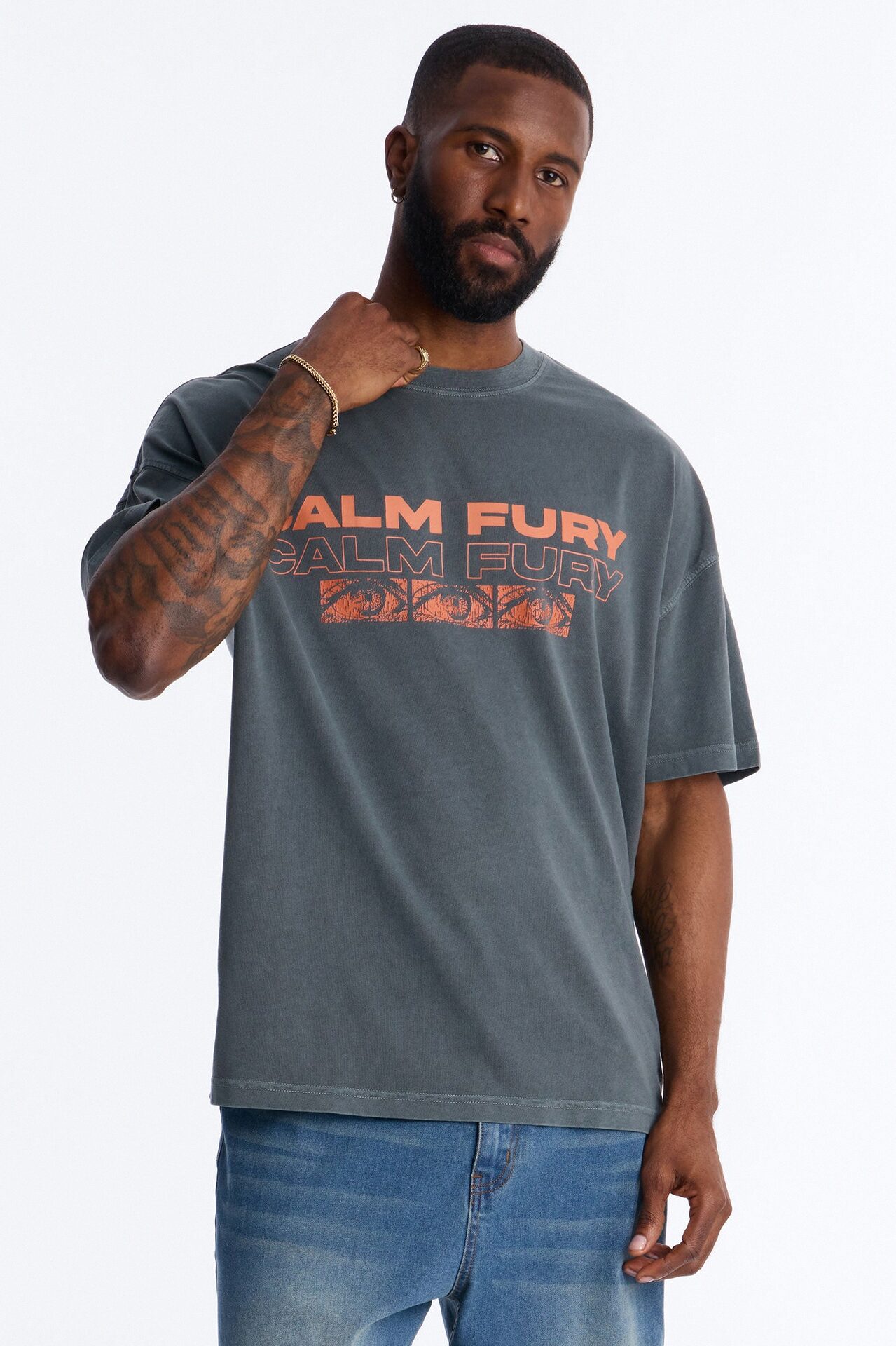 Calm Fury Oversized Short Sleeve Tee - Grey