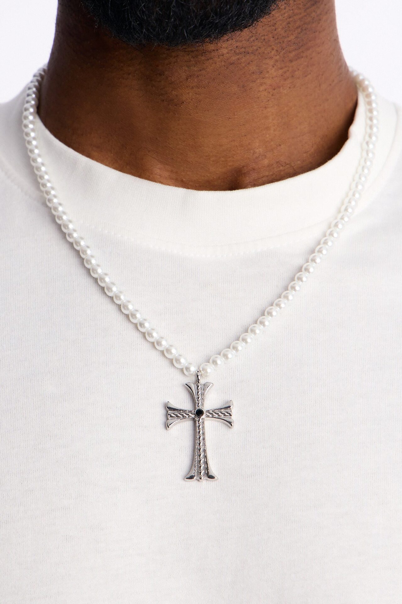 Holy Pearls Cross Necklace - Silver
