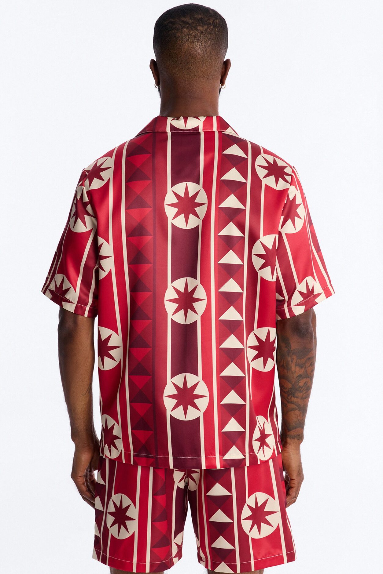Toscana Geo Cuban Collar Shirt - Red