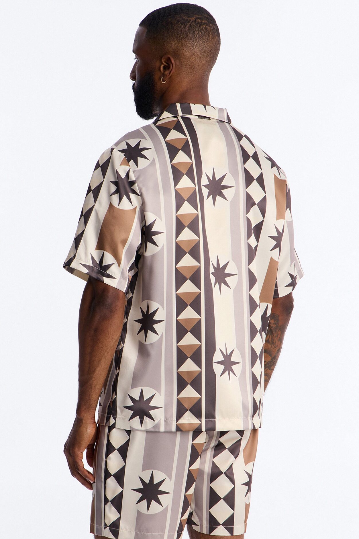 Toscana Geo Cuban Collar Shirt - Tan