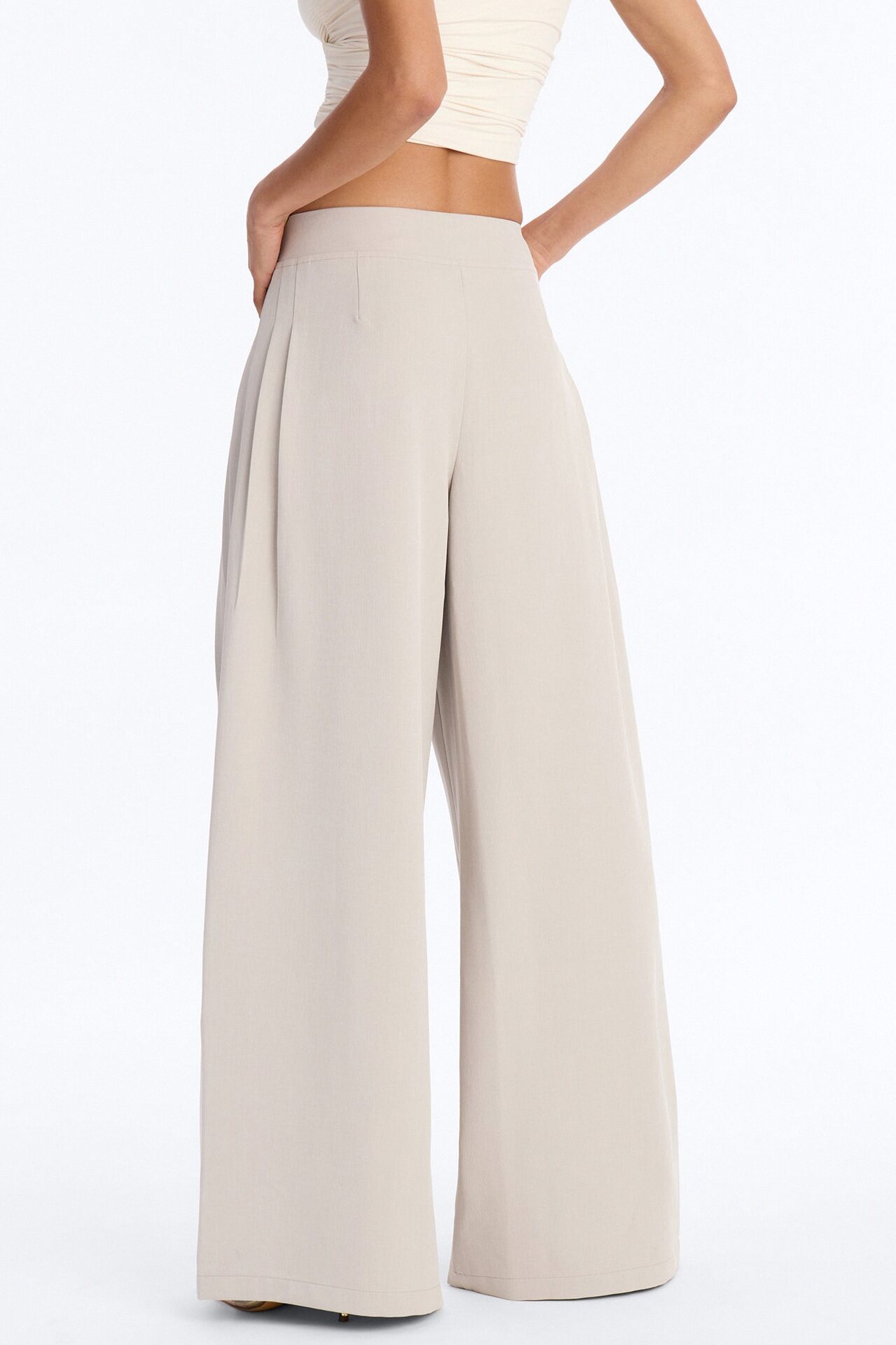 Adele Pleated Wide Leg Trouser Pant 33″ - Stone