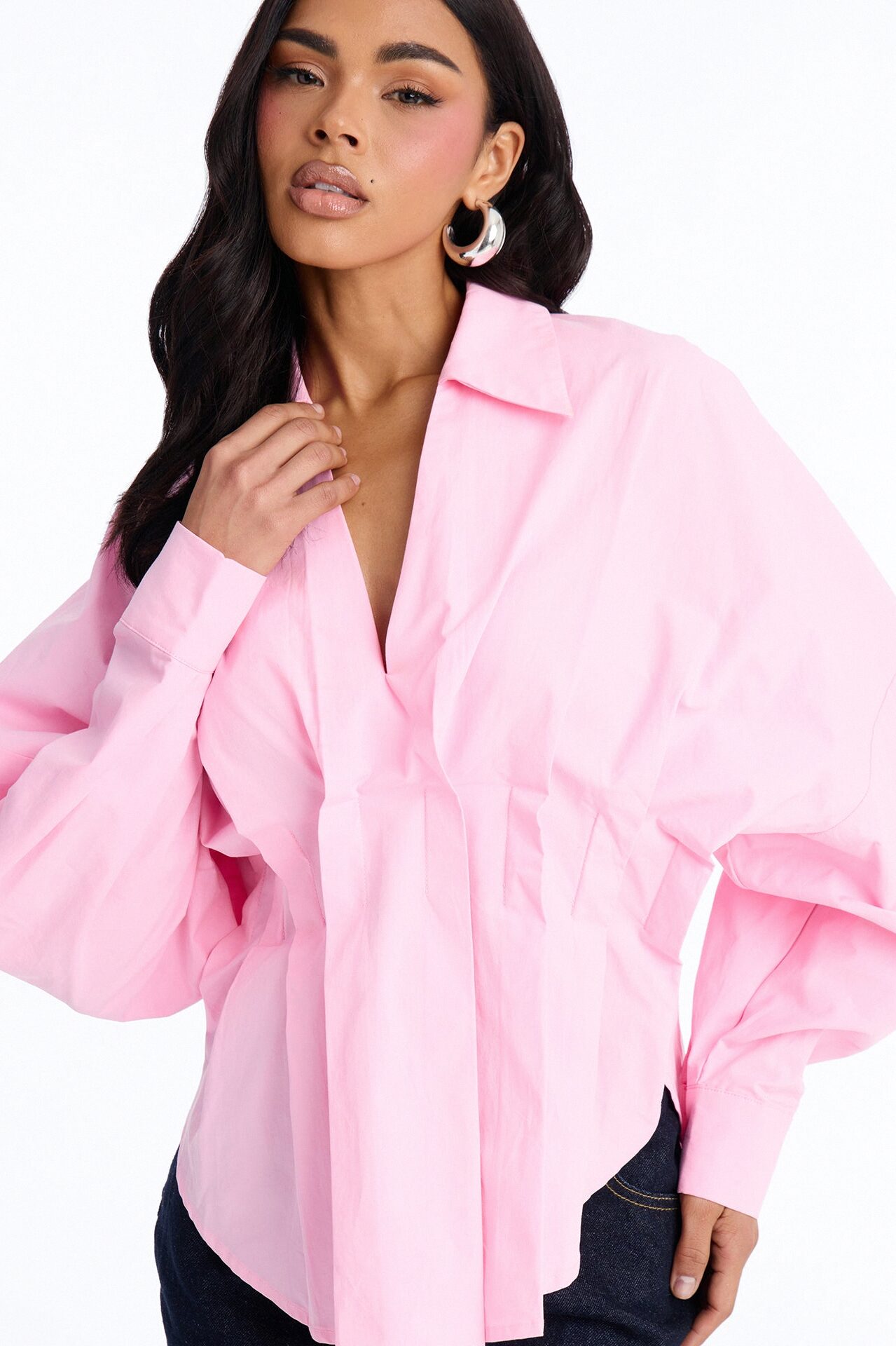 Cool Girl In Progress Pleated Poplin Top - Pink