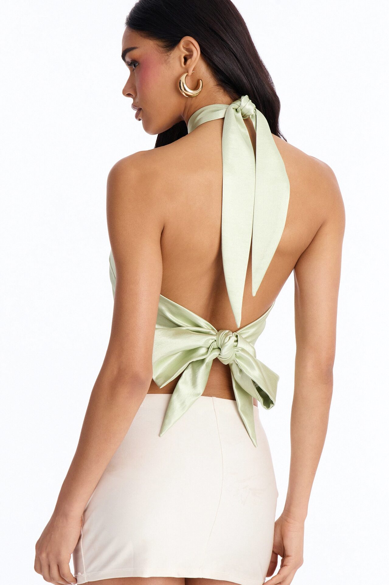 Pretty Things Tie Back Satin Halter Top - Sage