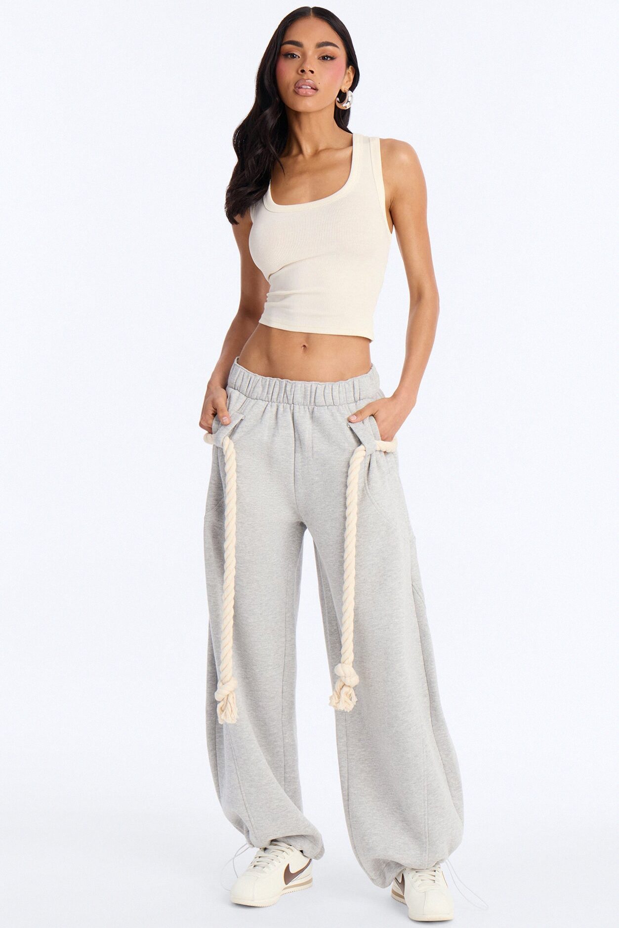 Rope Me In Baggy Barrel Sweatpants - Heather Grey