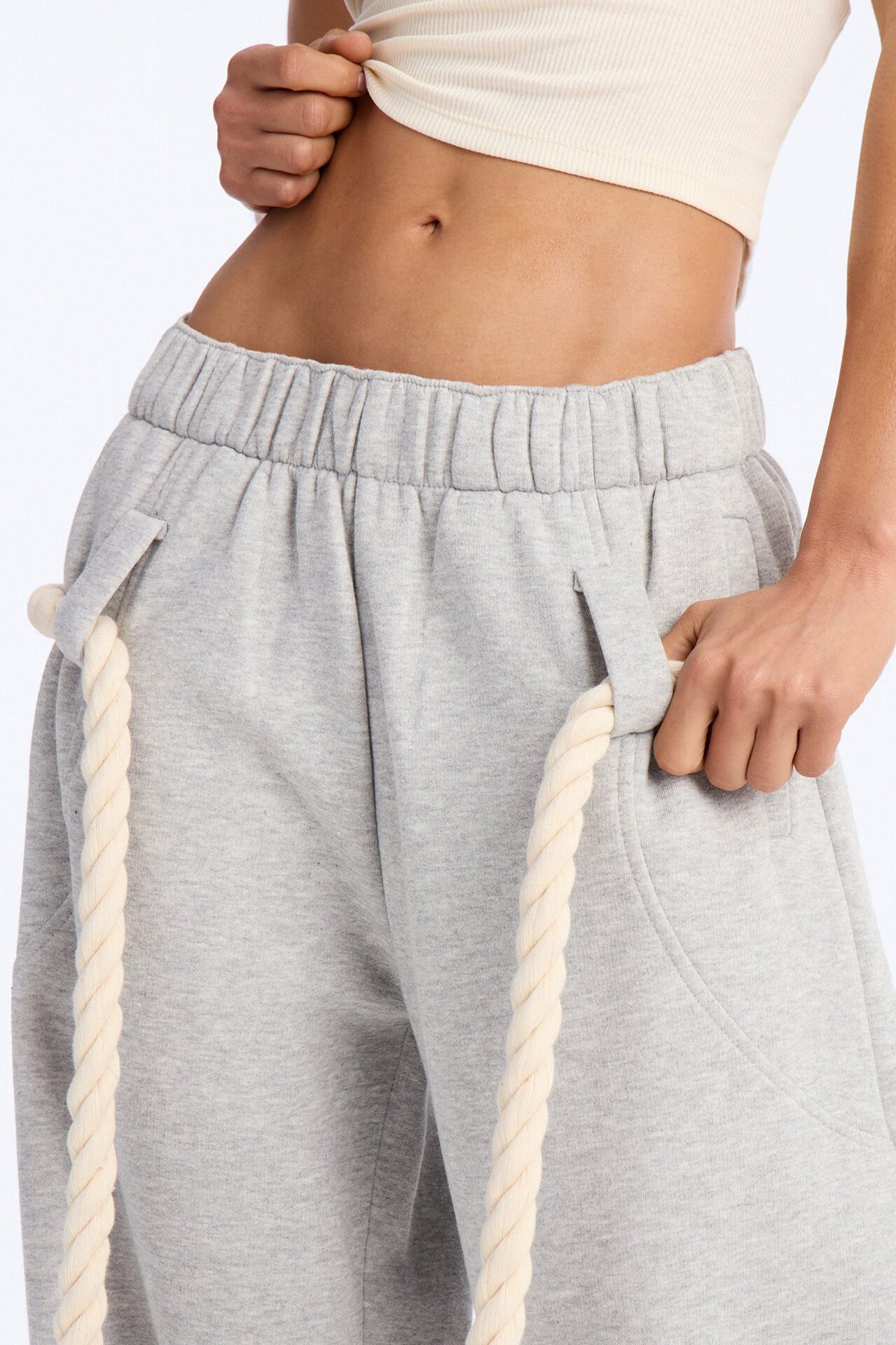 Rope Me In Baggy Barrel Sweatpants - Heather Grey