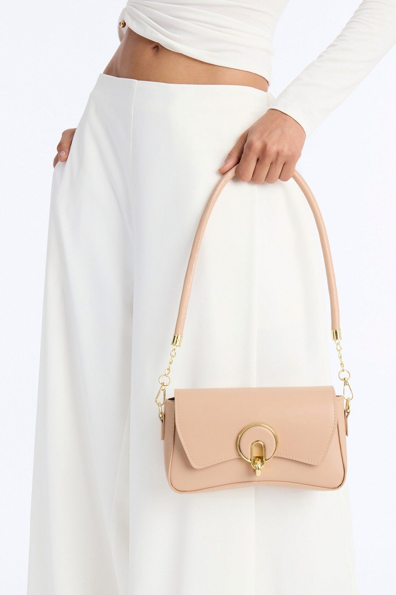 Sunday Stroll Faux Leather Shoulder Handbag - Nude
