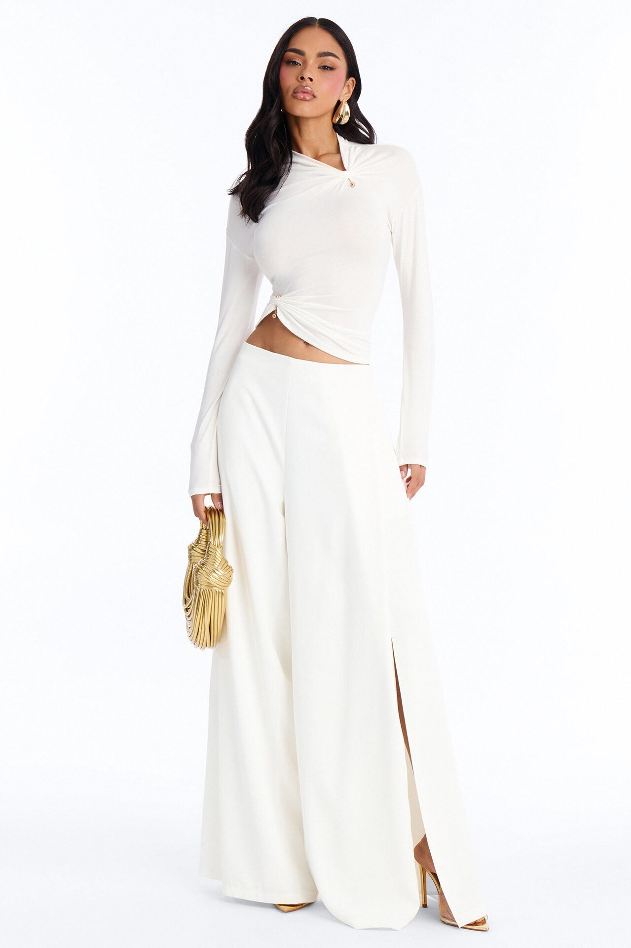 Elodie Mid Rise Super Wide Leg Crepe Pant 33″ - Ivory