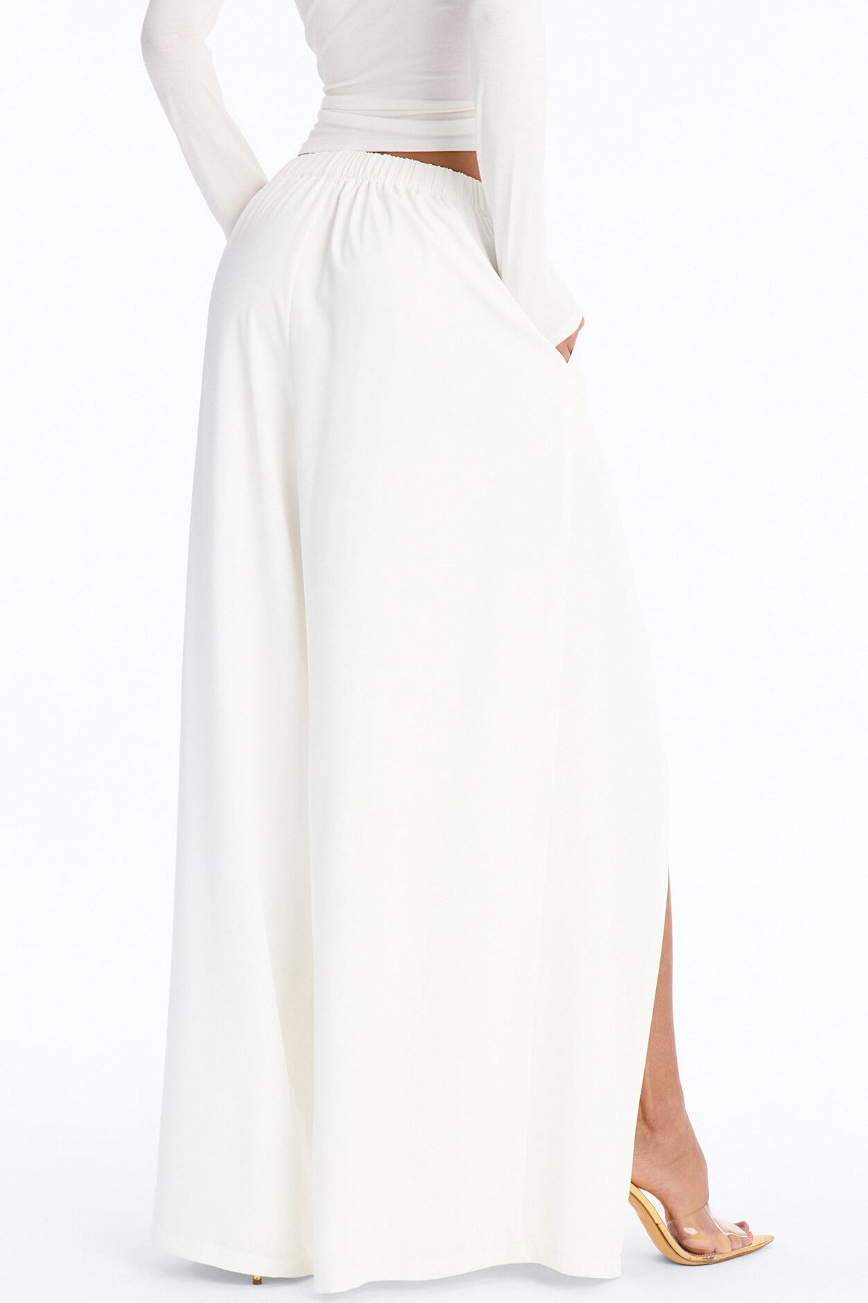 Elodie Mid Rise Super Wide Leg Crepe Pant 33″ - Ivory
