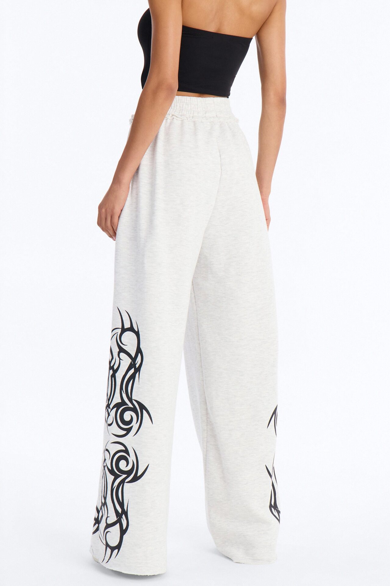 Edgy Fleece Wide Leg Sweatpants - Grey