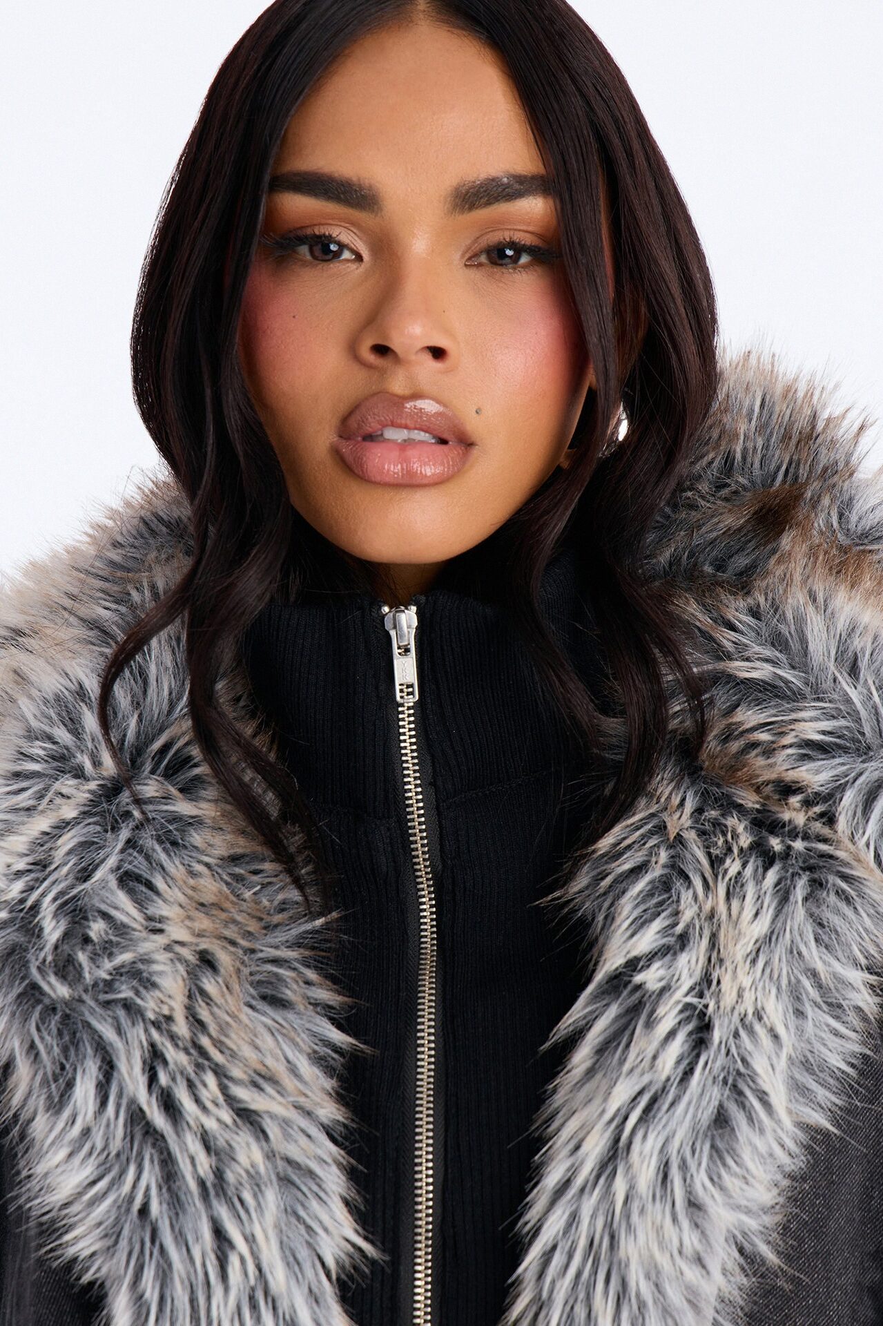 Aspen Baby Faux Fur Denim Jacket - Black Wash