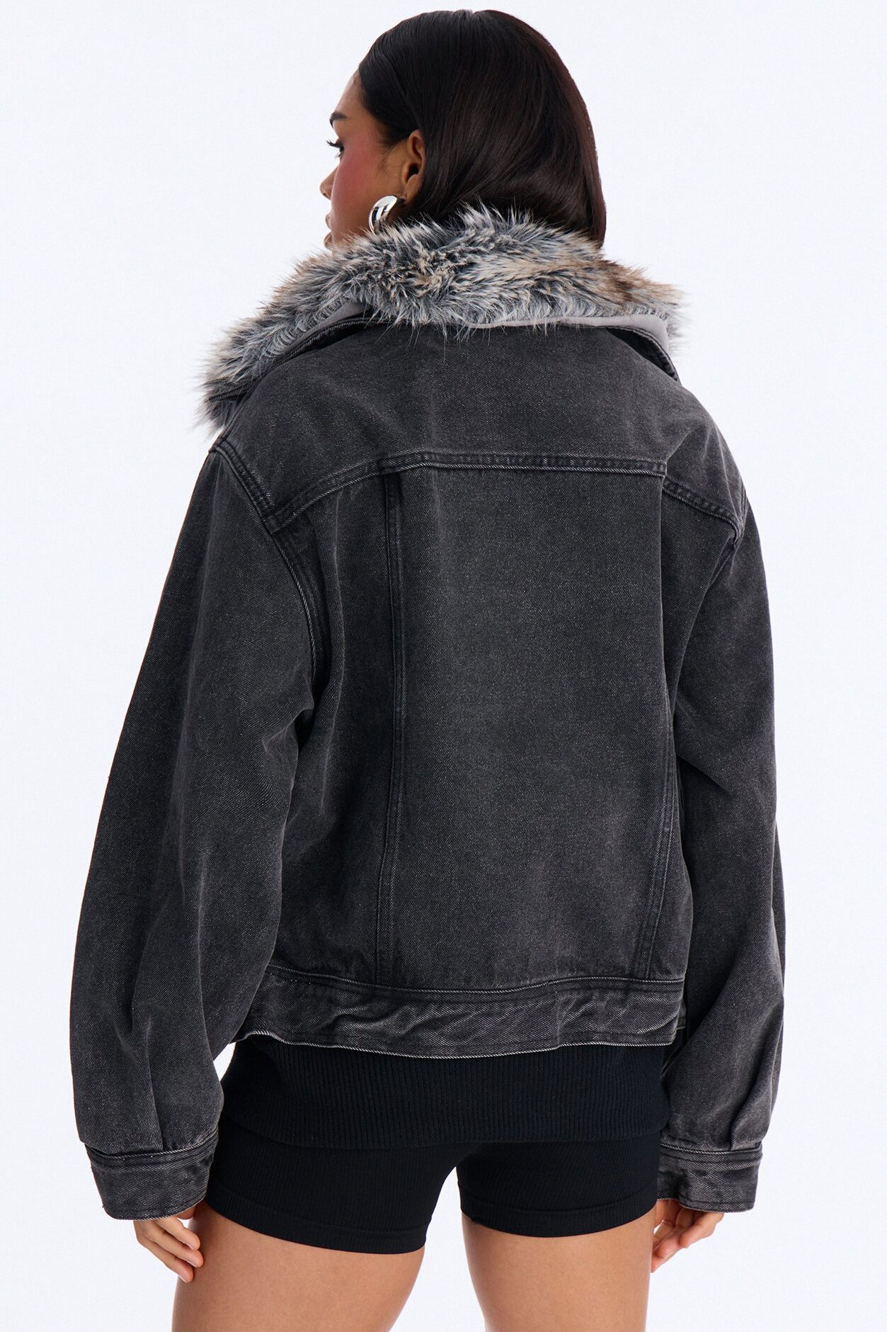 Aspen Baby Faux Fur Denim Jacket - Black Wash