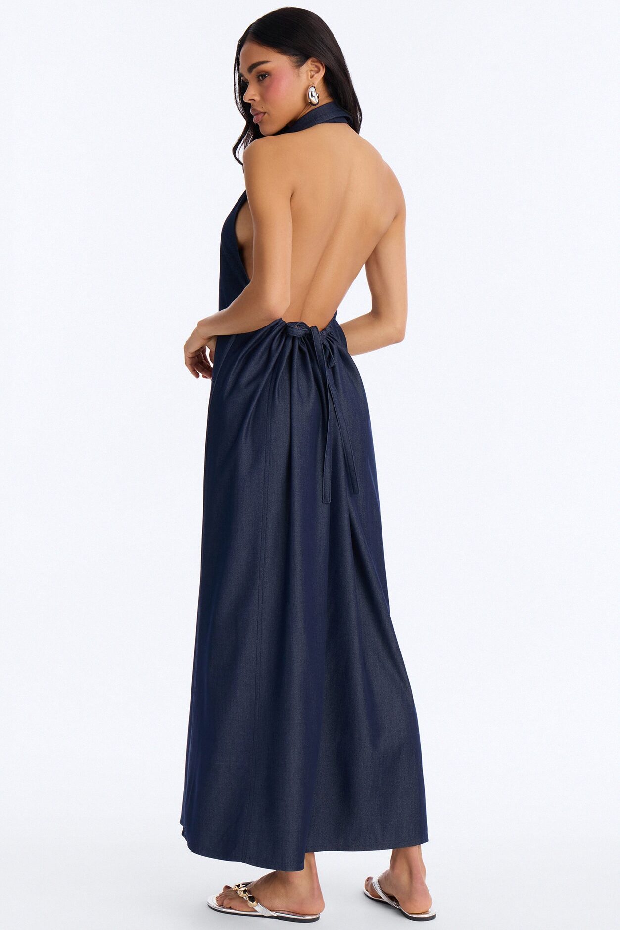 Kristi Halter Denim Maxi Dress - Dark Denim