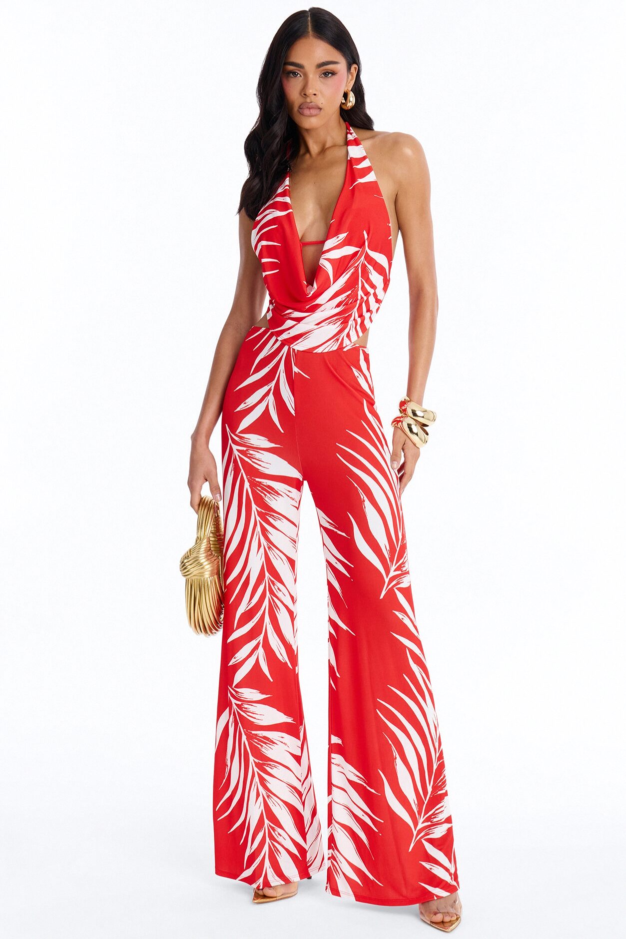 Dalia Tropical Wide Leg Jumpsuit - Orange