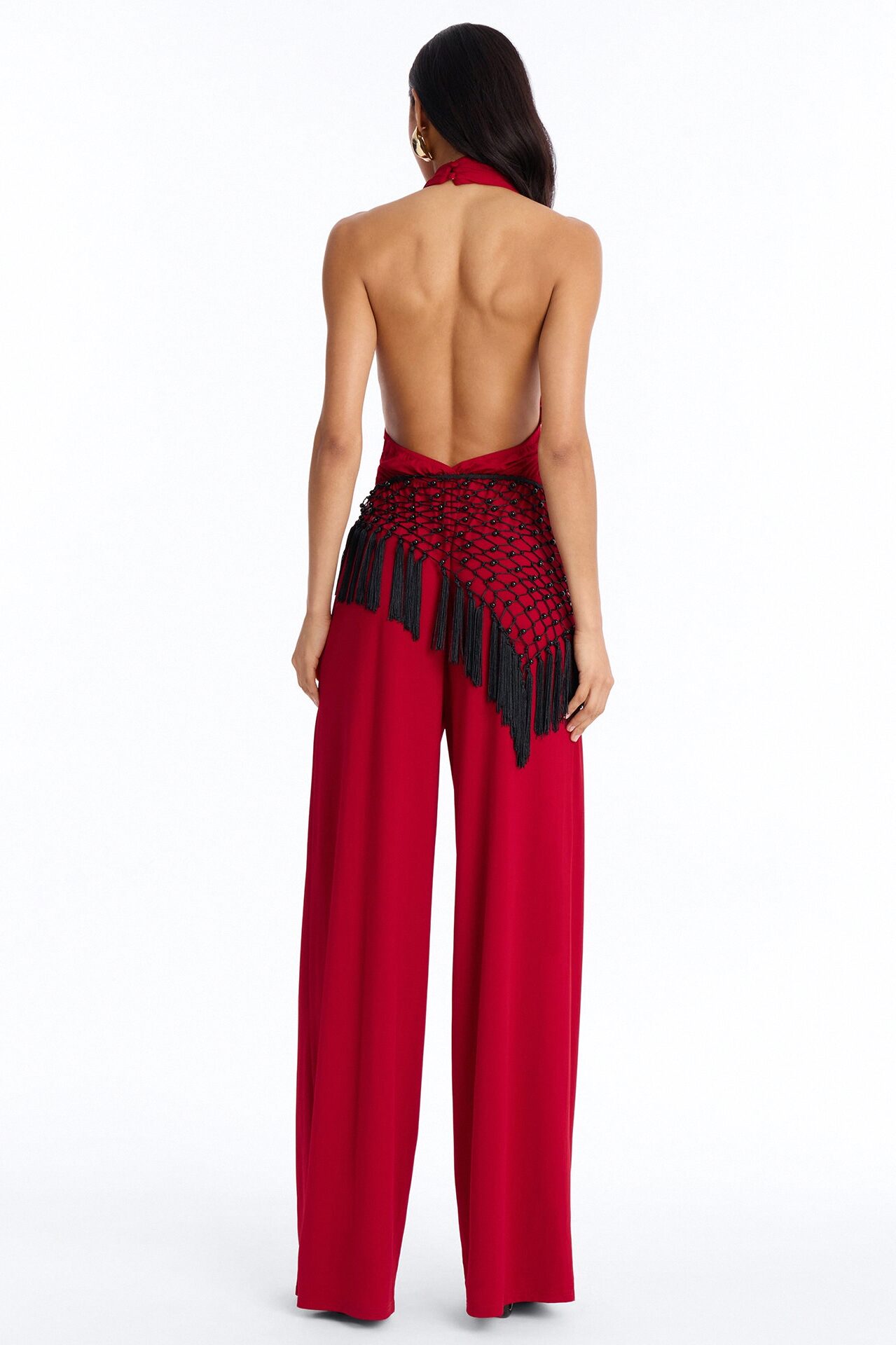 Ilaria Jumpsuit And Beaded Waist Scarf - Red