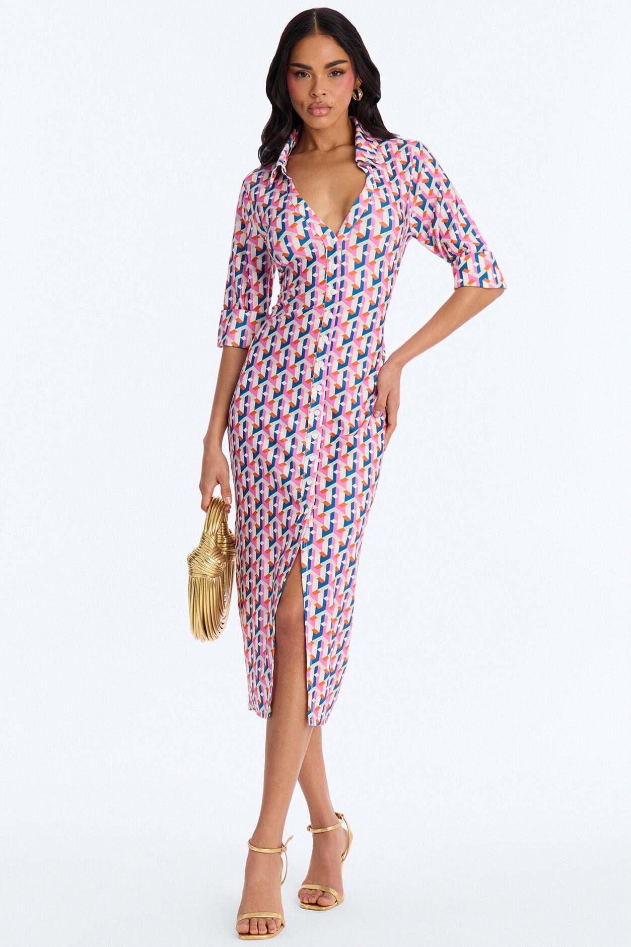 Elise Printed Midi Dress - Pink/combo