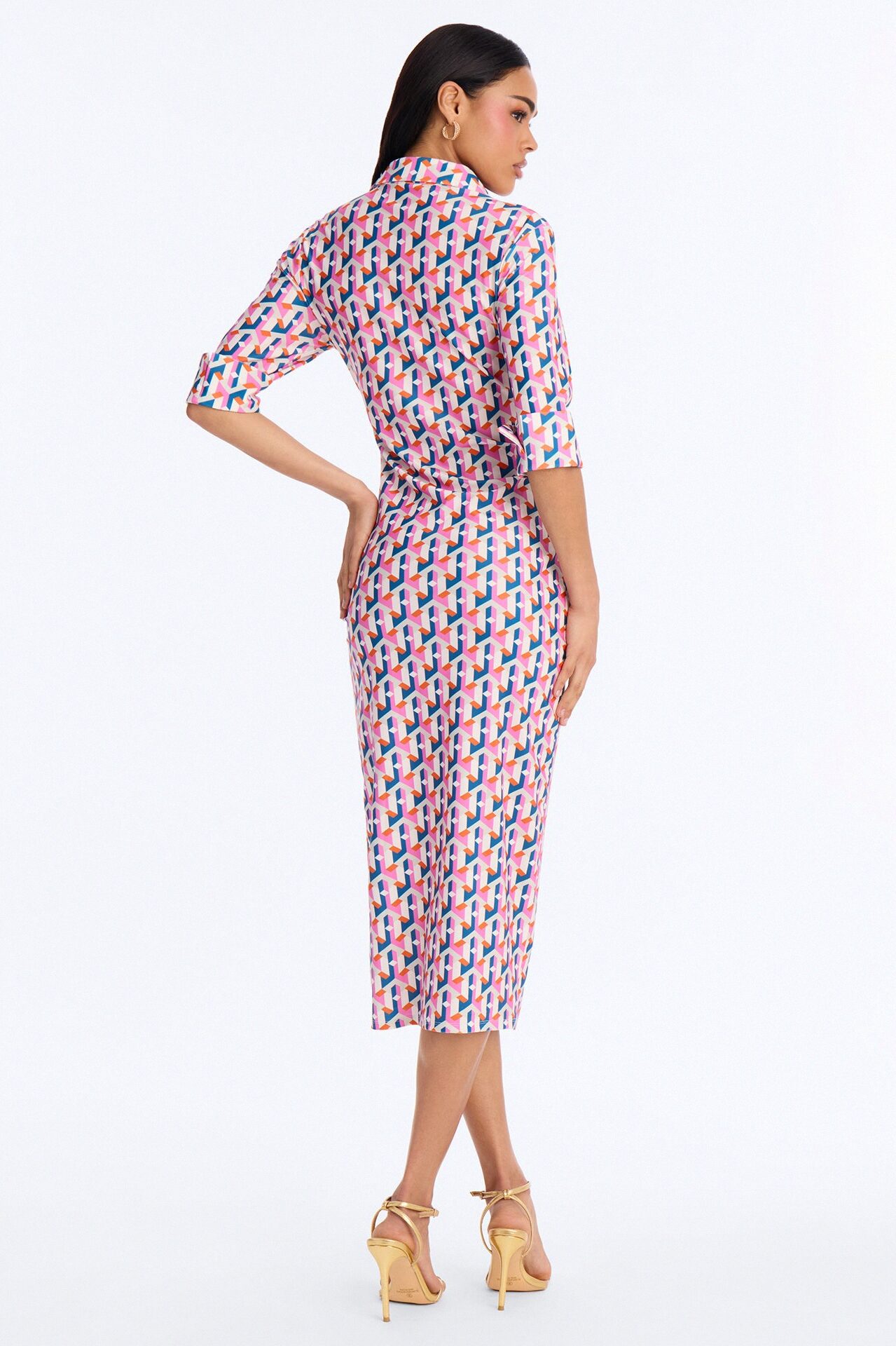 Elise Printed Midi Dress - Pink/combo