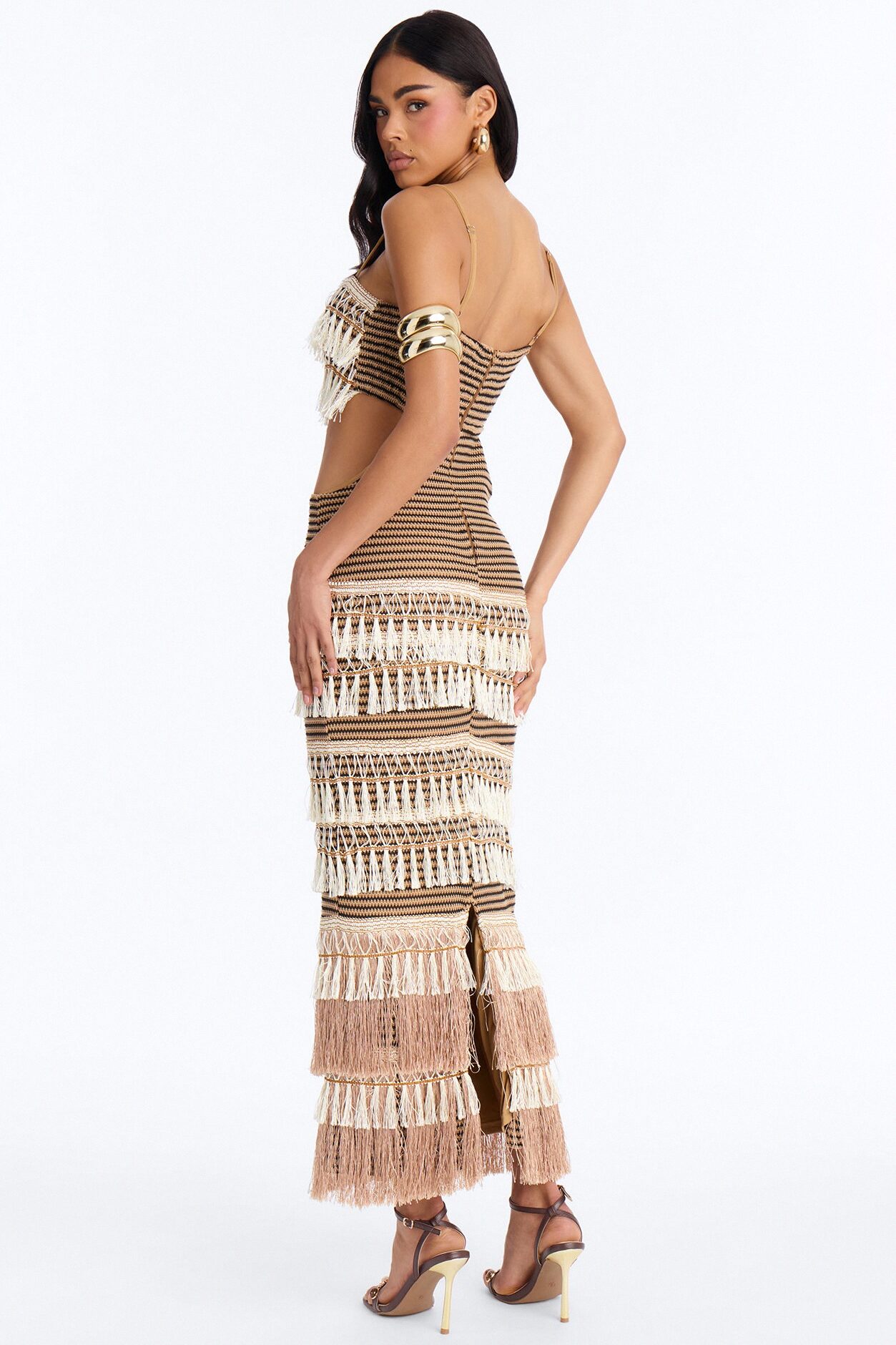 Tulum Bound Fringe Maxi Dress - Brown/combo
