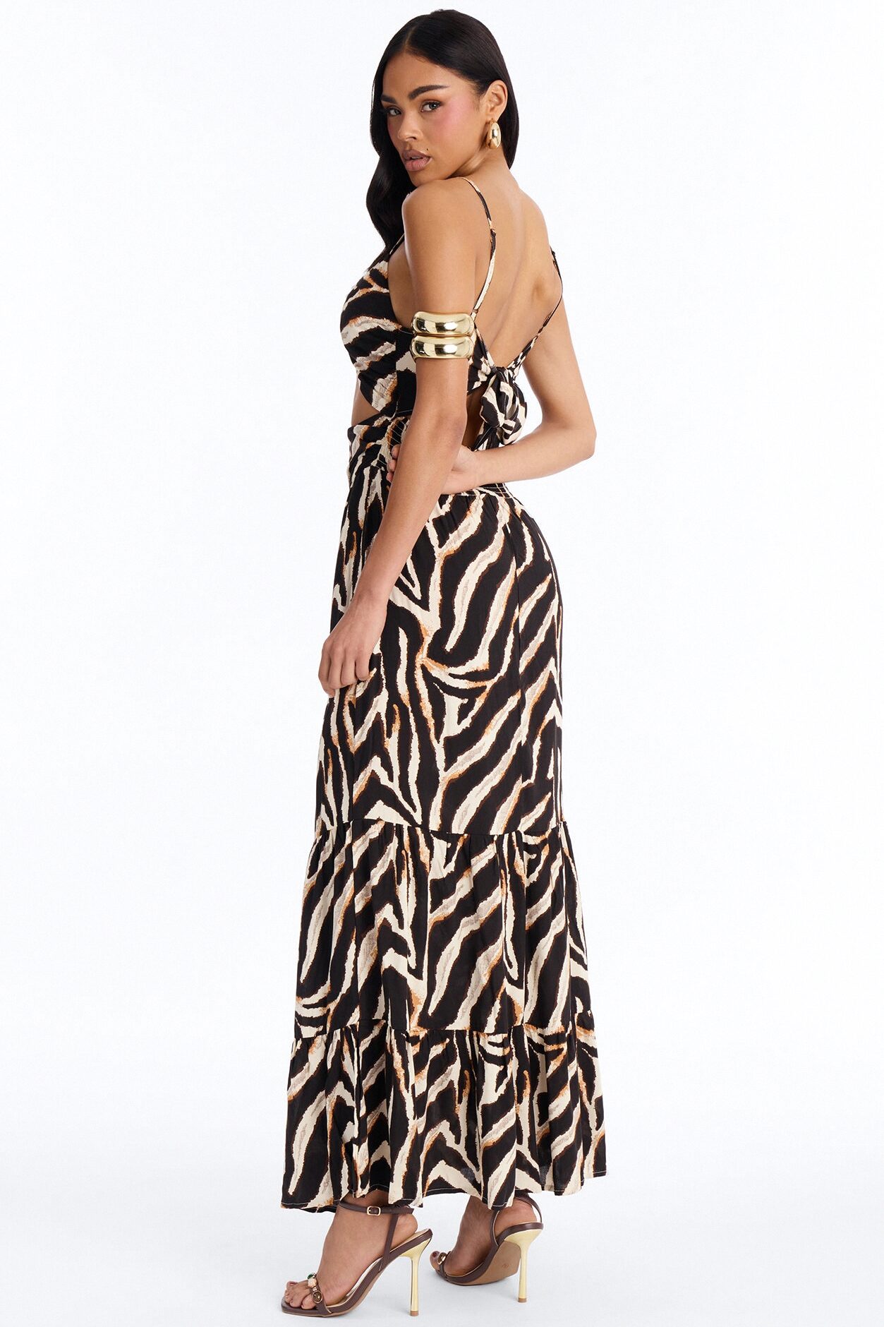 Kaylie Printed Tie Front Maxi Dress - Black/combo