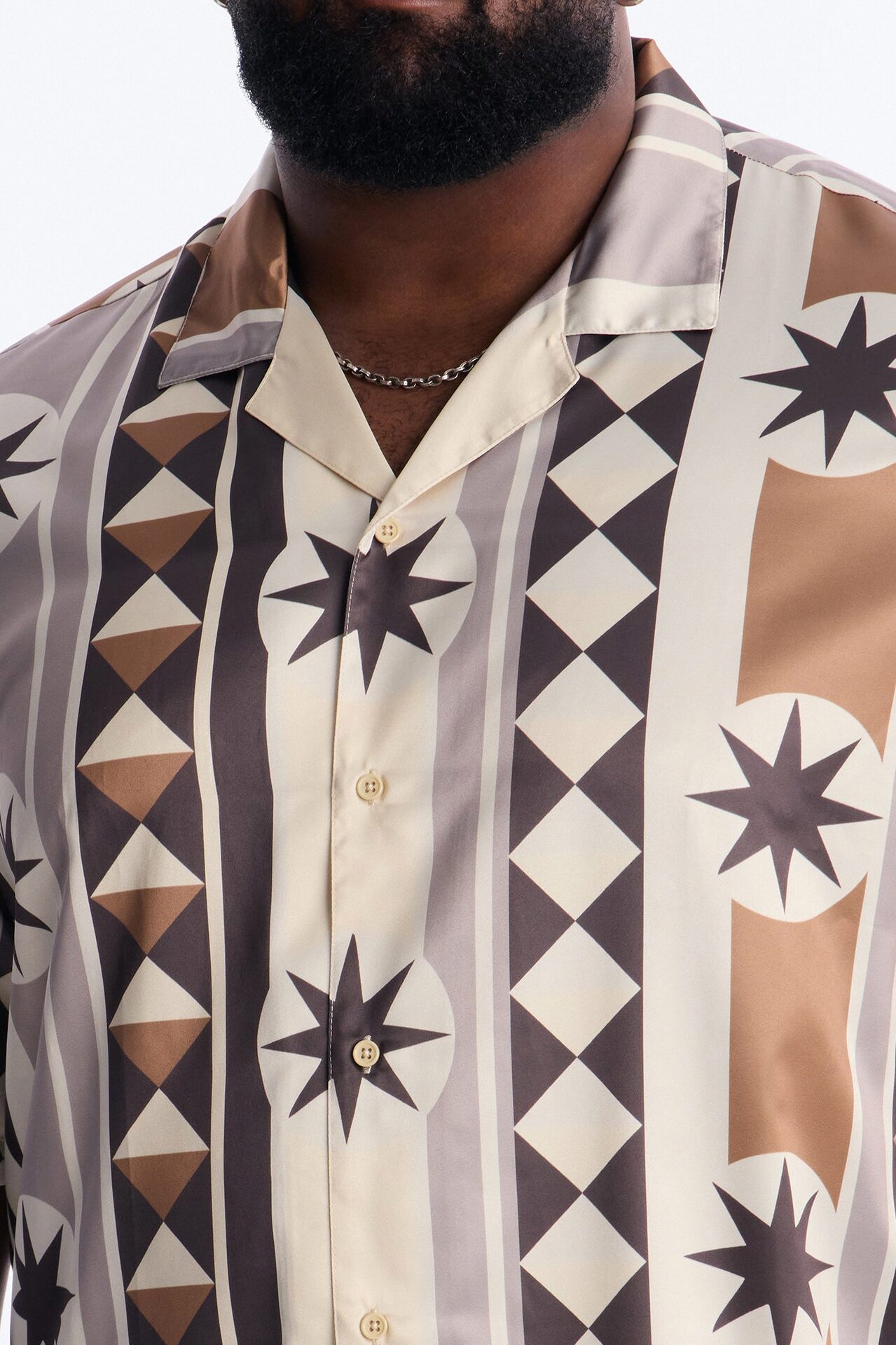 Toscana Geo Cuban Collar Shirt - Tan