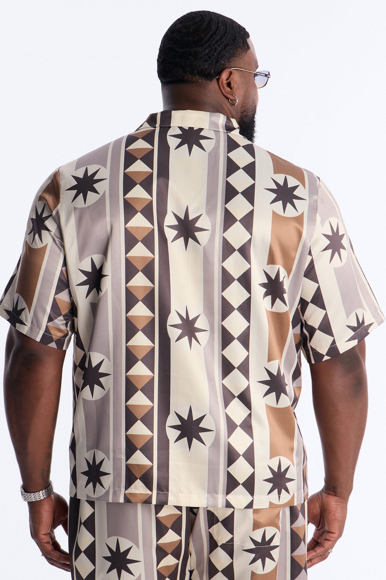 Toscana Geo Cuban Collar Shirt - Tan
