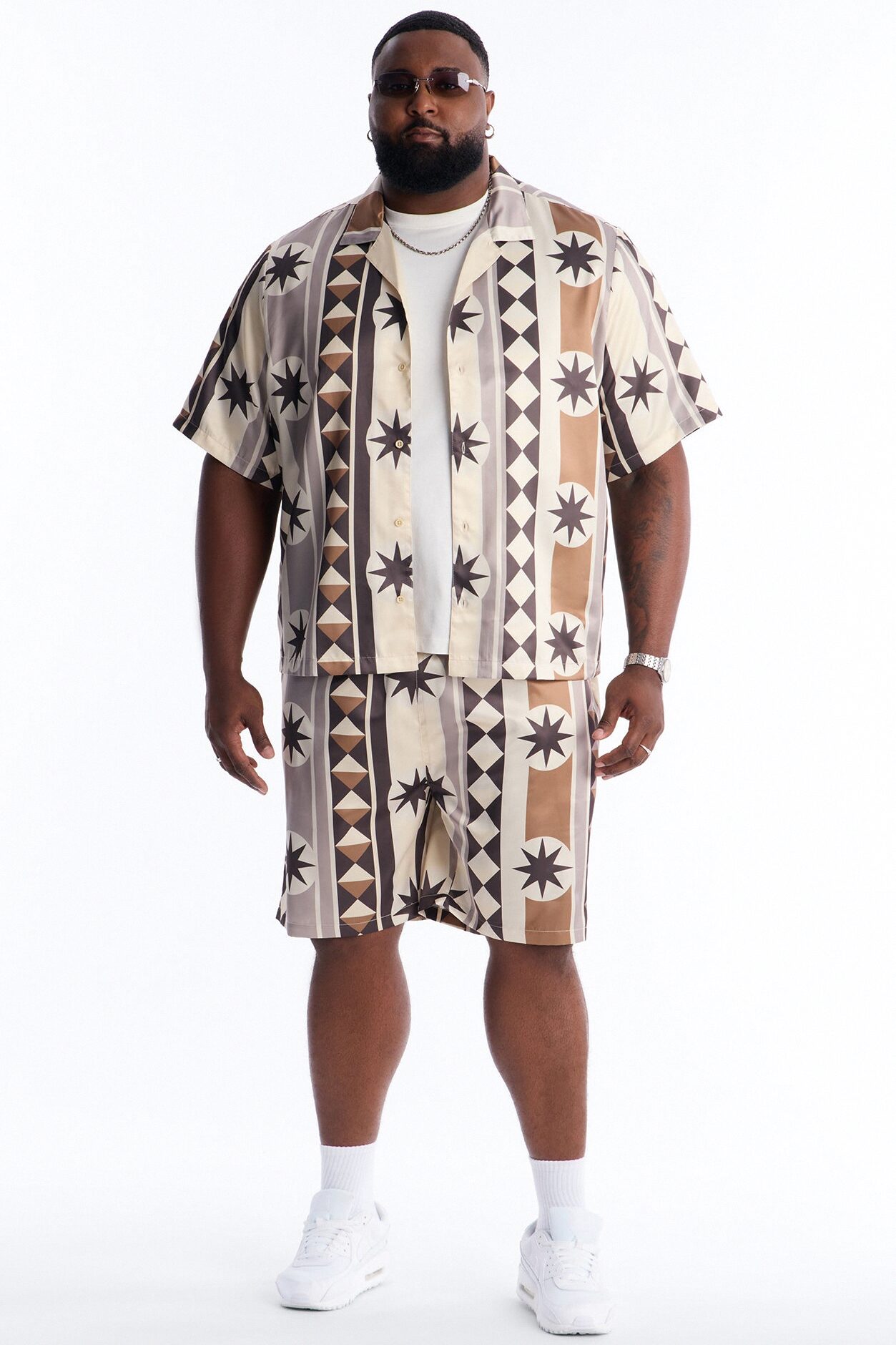 Toscana Geo Cuban Collar Shirt - Tan